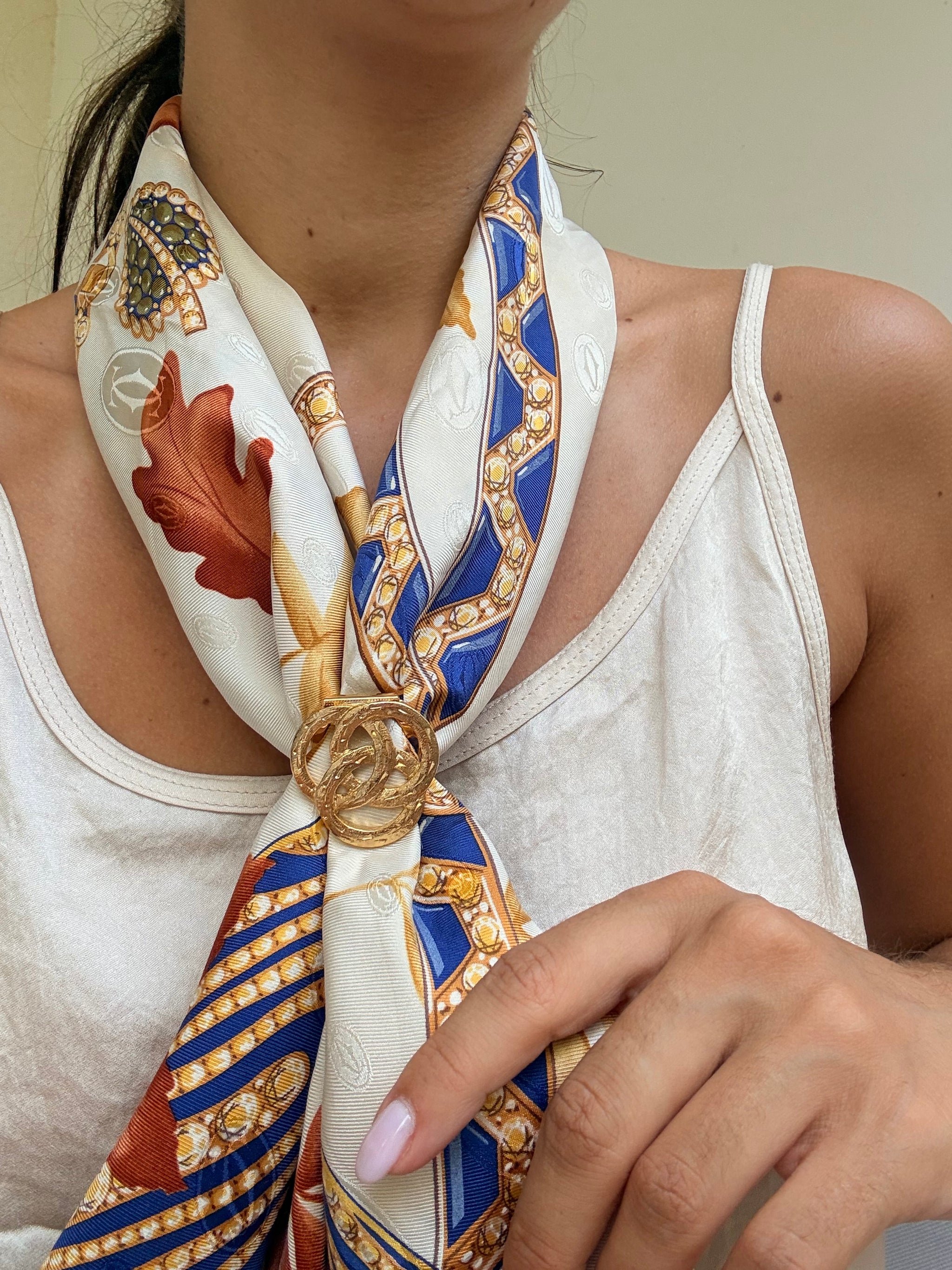 Anneau de foulard vintage - Triple anneaux entrelacés dorés