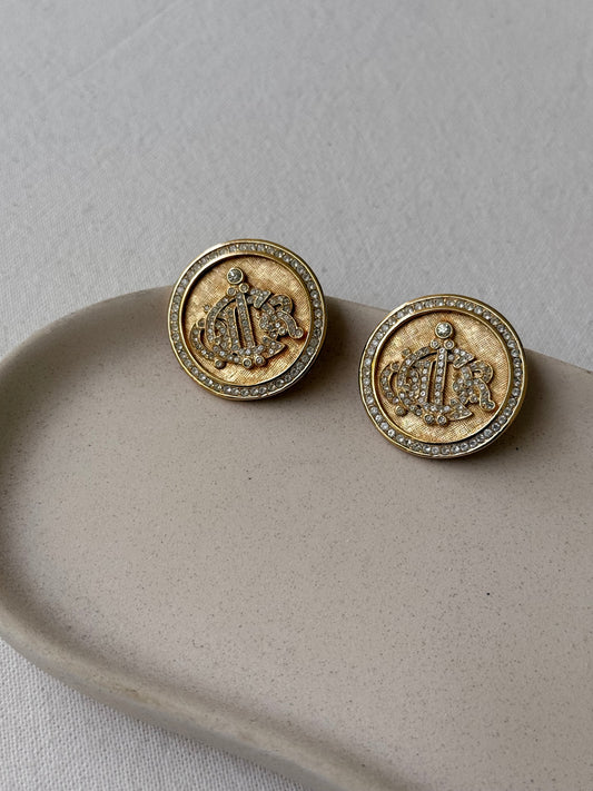 Boucles d’oreilles Christian Dior vintage - Logo orné de strass