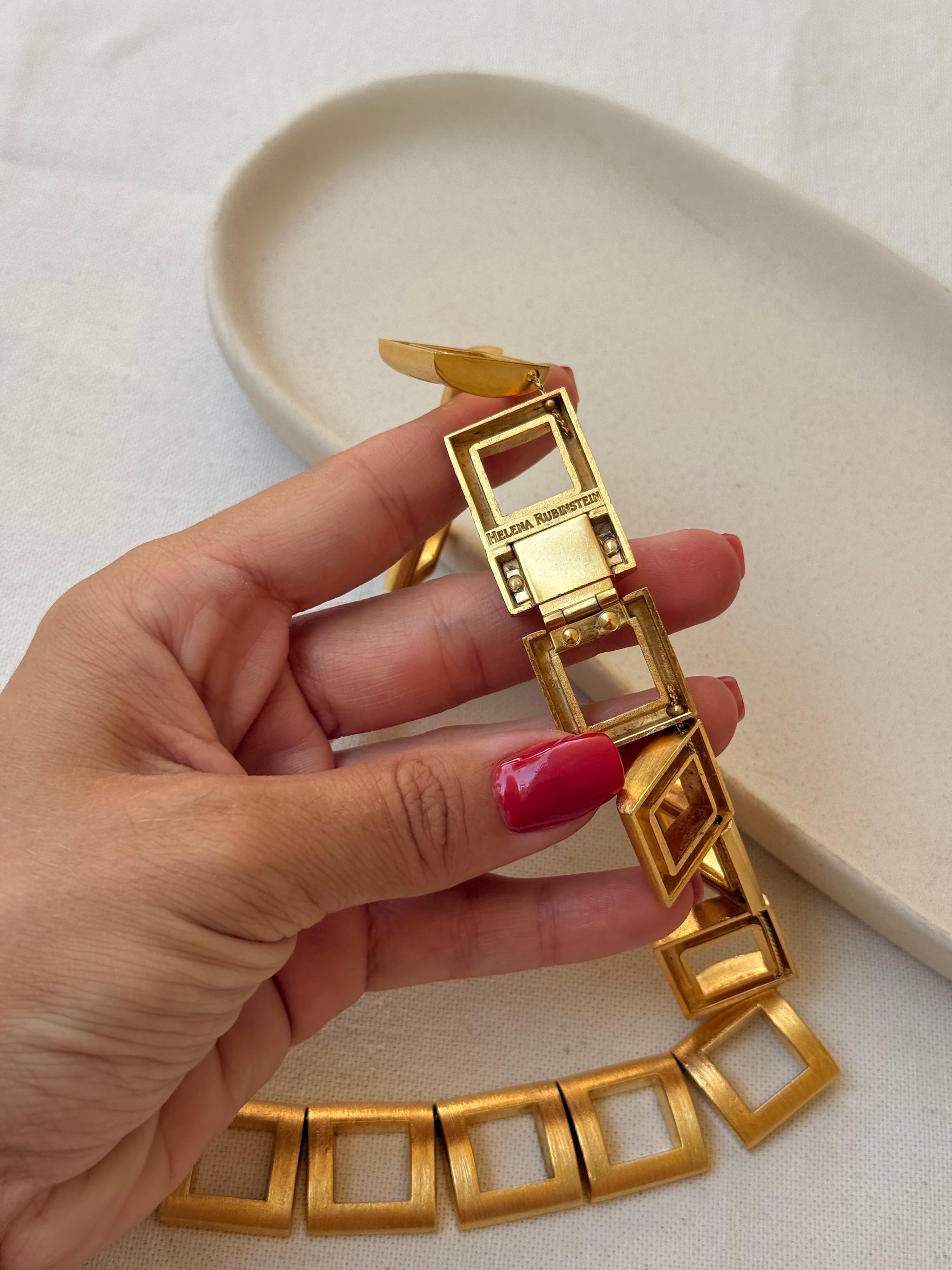 Collier Helena Rubinstein vintage - Maillons carrés ajourés