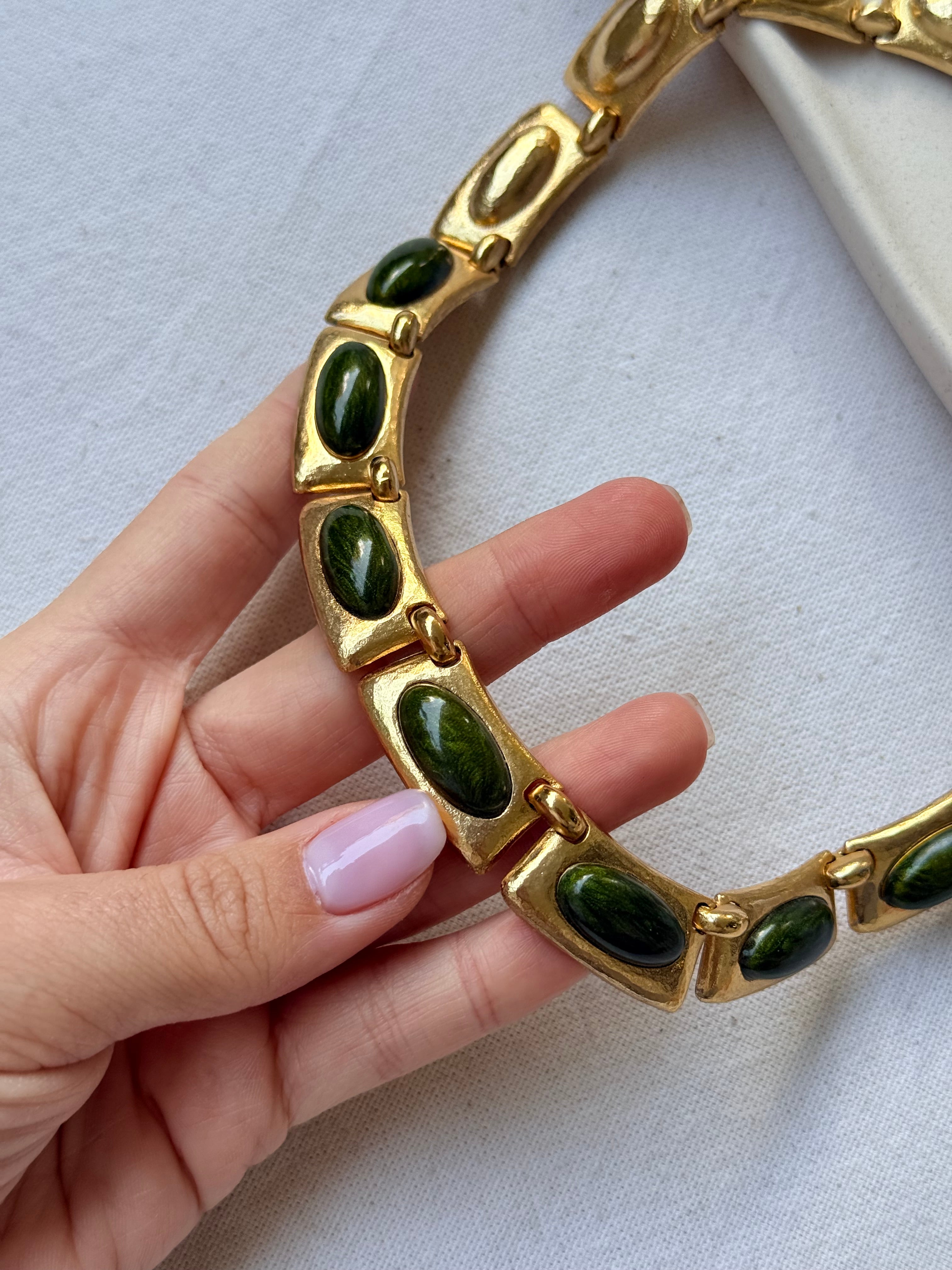 Collier Helena Rubinstein vintage - Cabochons verts