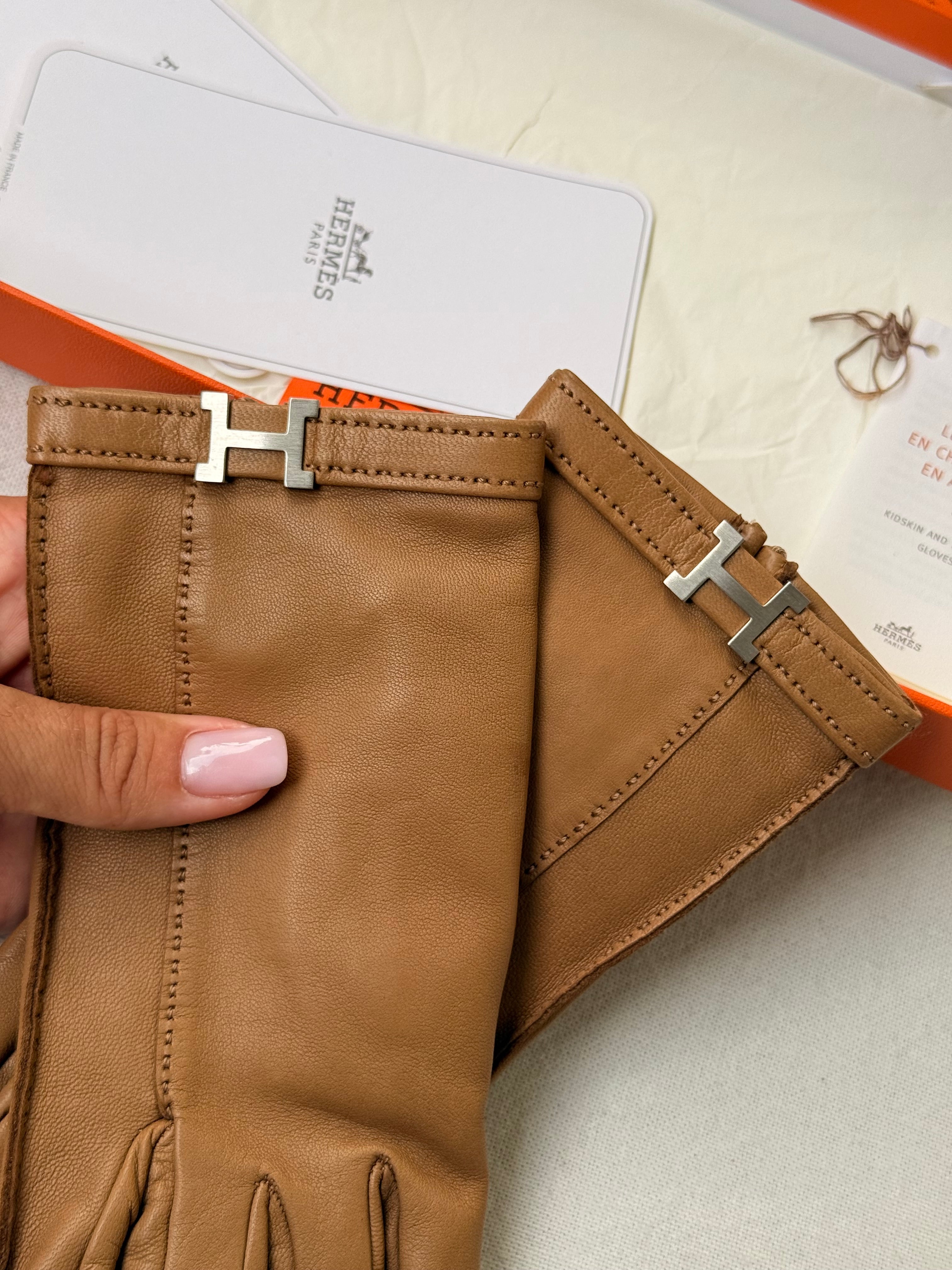 Gants Hermès vintage - Boucle H et cuir camel