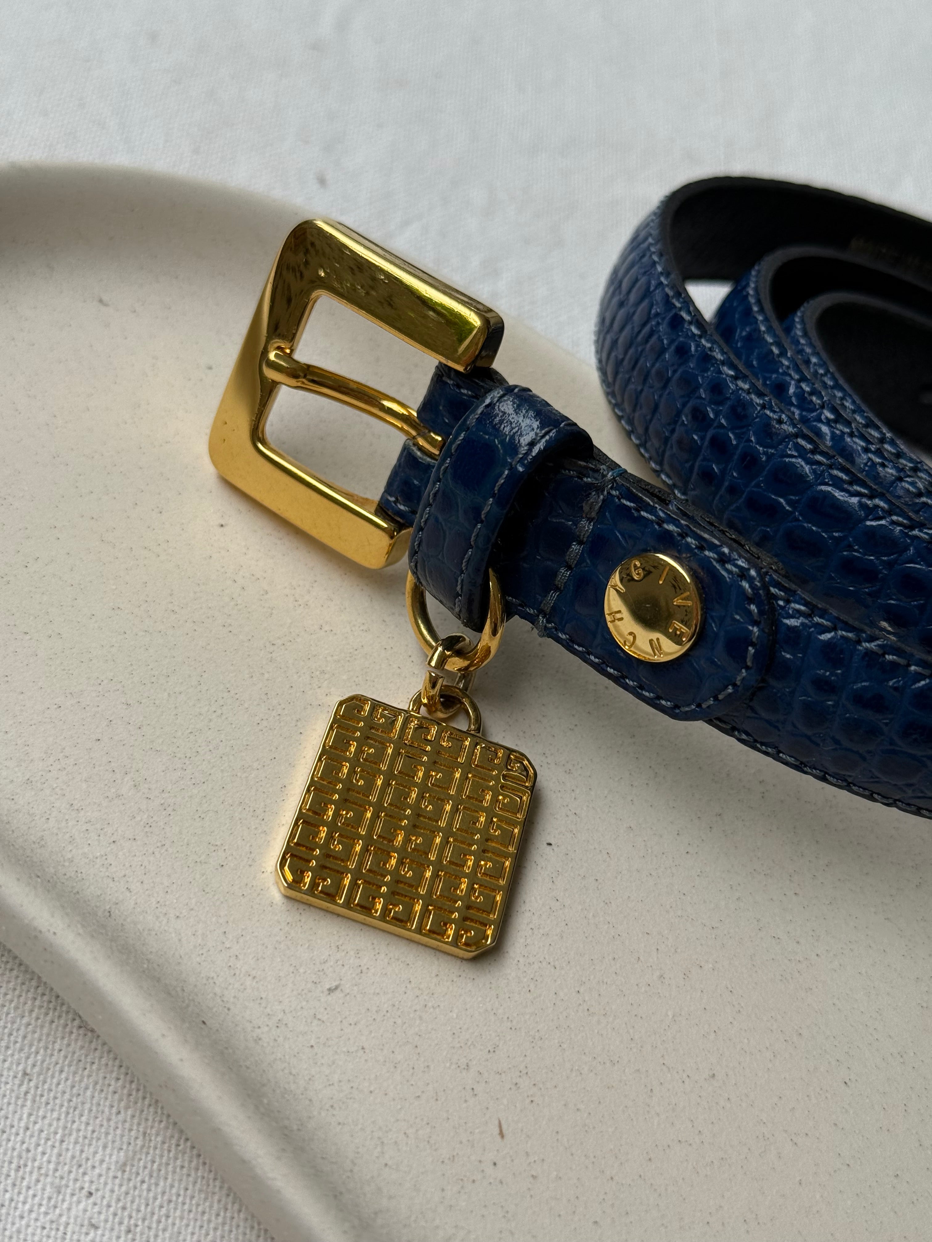 Ceinture Givenchy vintage - Cuir bleu imitation croco