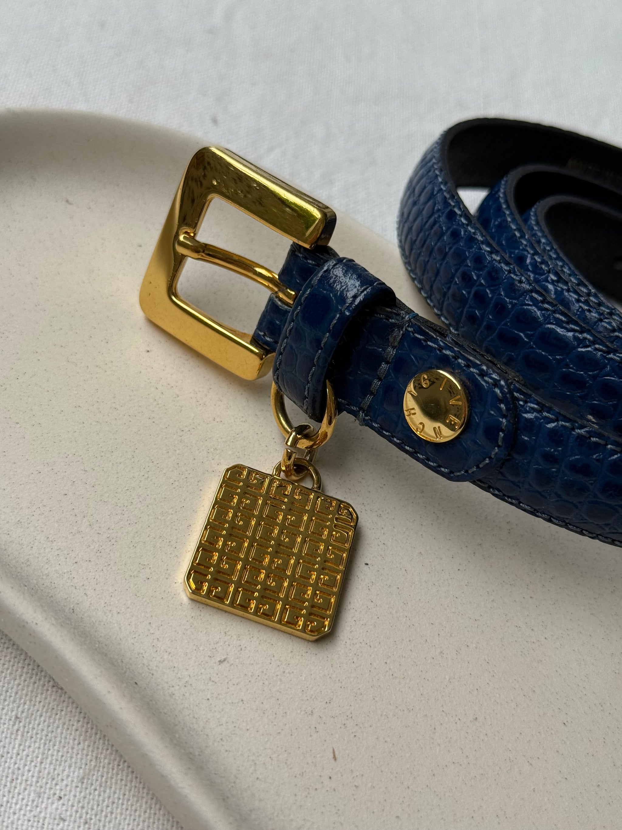 Ceinture Givenchy vintage - Cuir bleu imitation croco