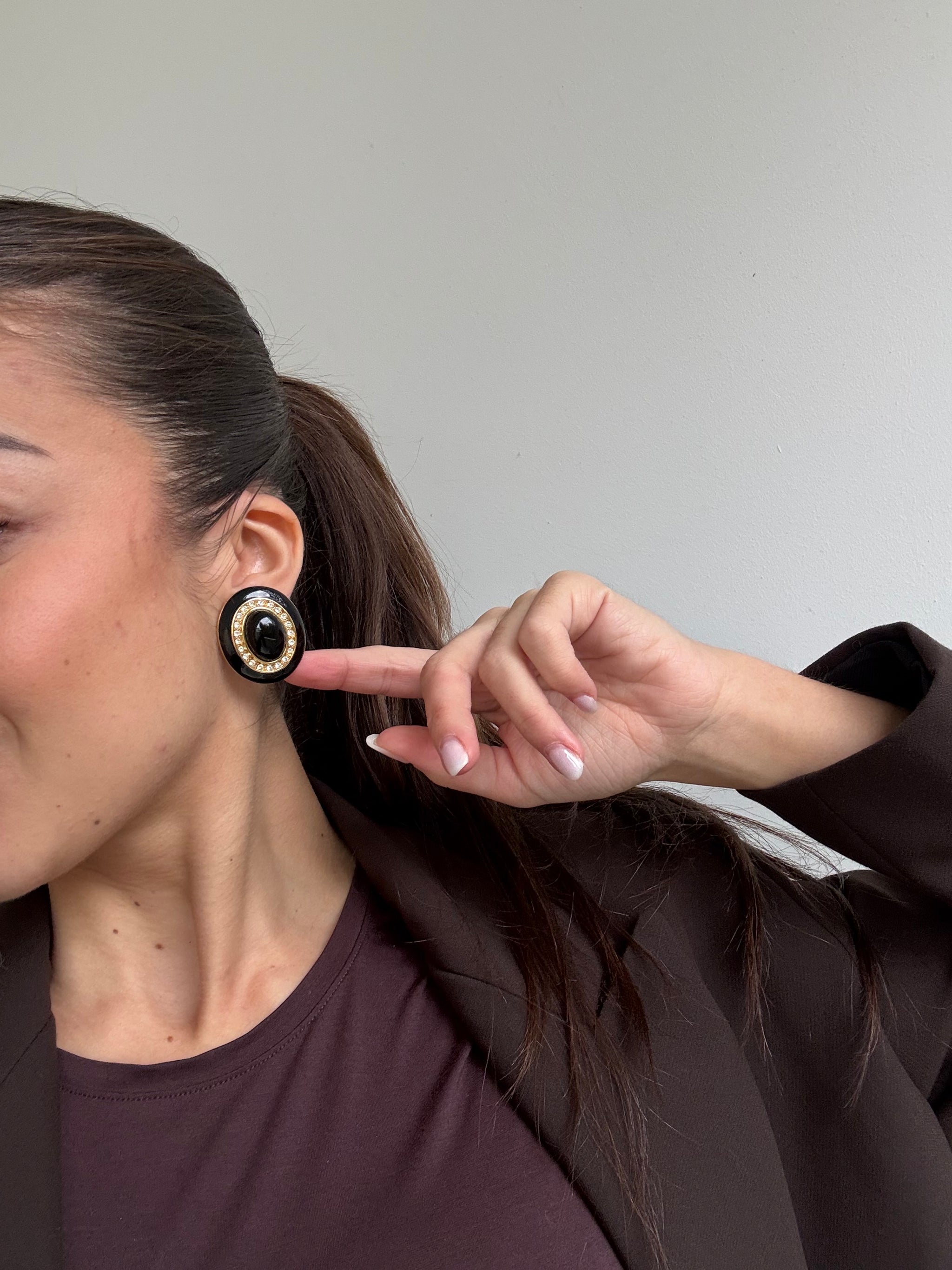 Boucles d’oreilles Monet vintage - Cabochons noirs