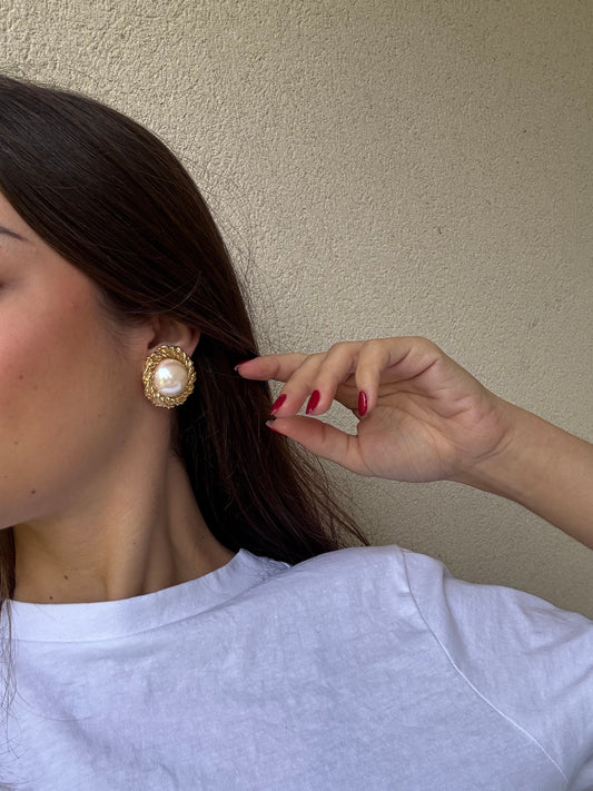 Boucles d’oreilles vintage - Torsadées dorées et perles fantaisies