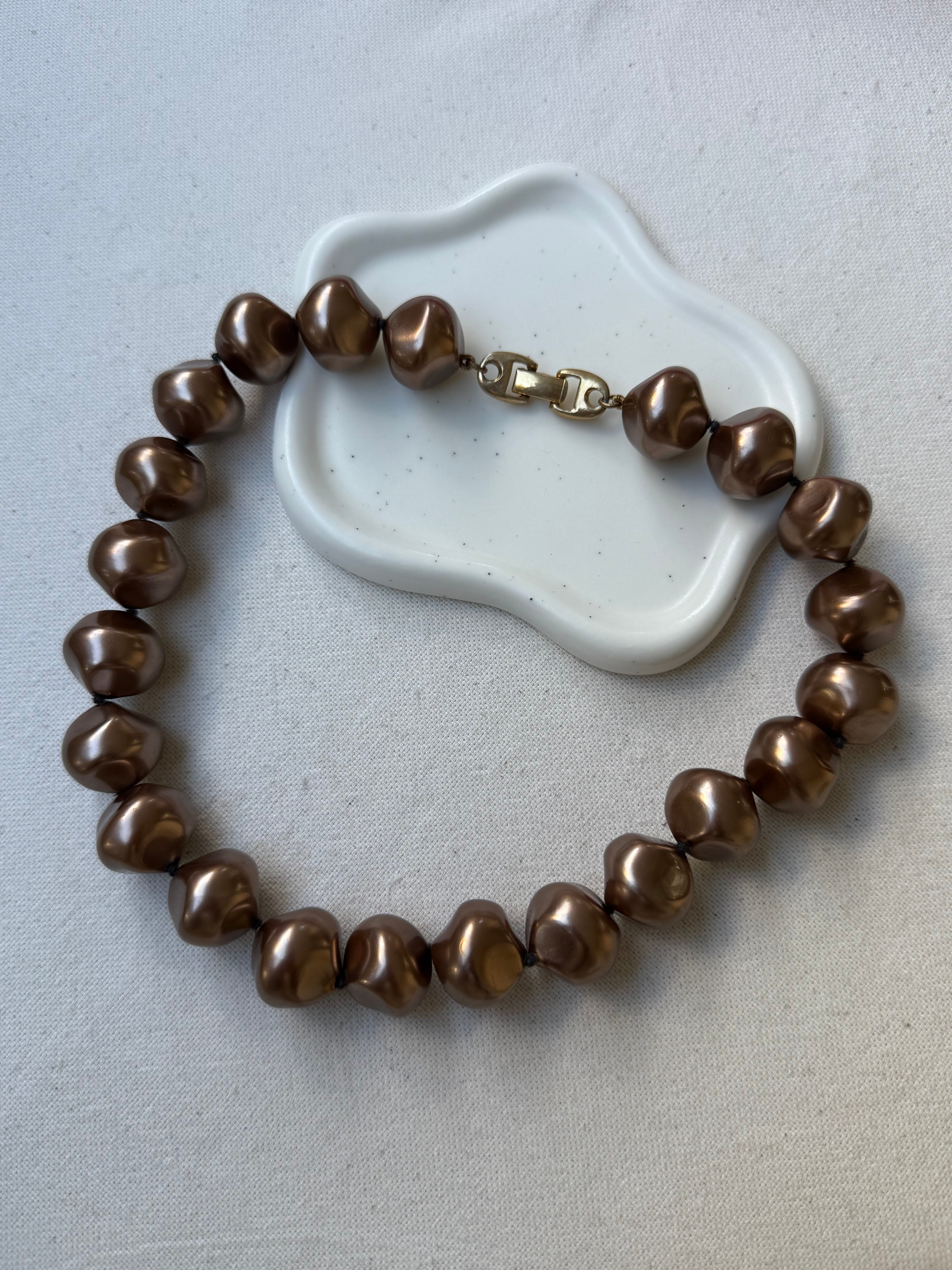 Collier vintage - Perles marron glacé