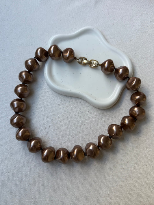 Collier vintage - Perles marron glacé