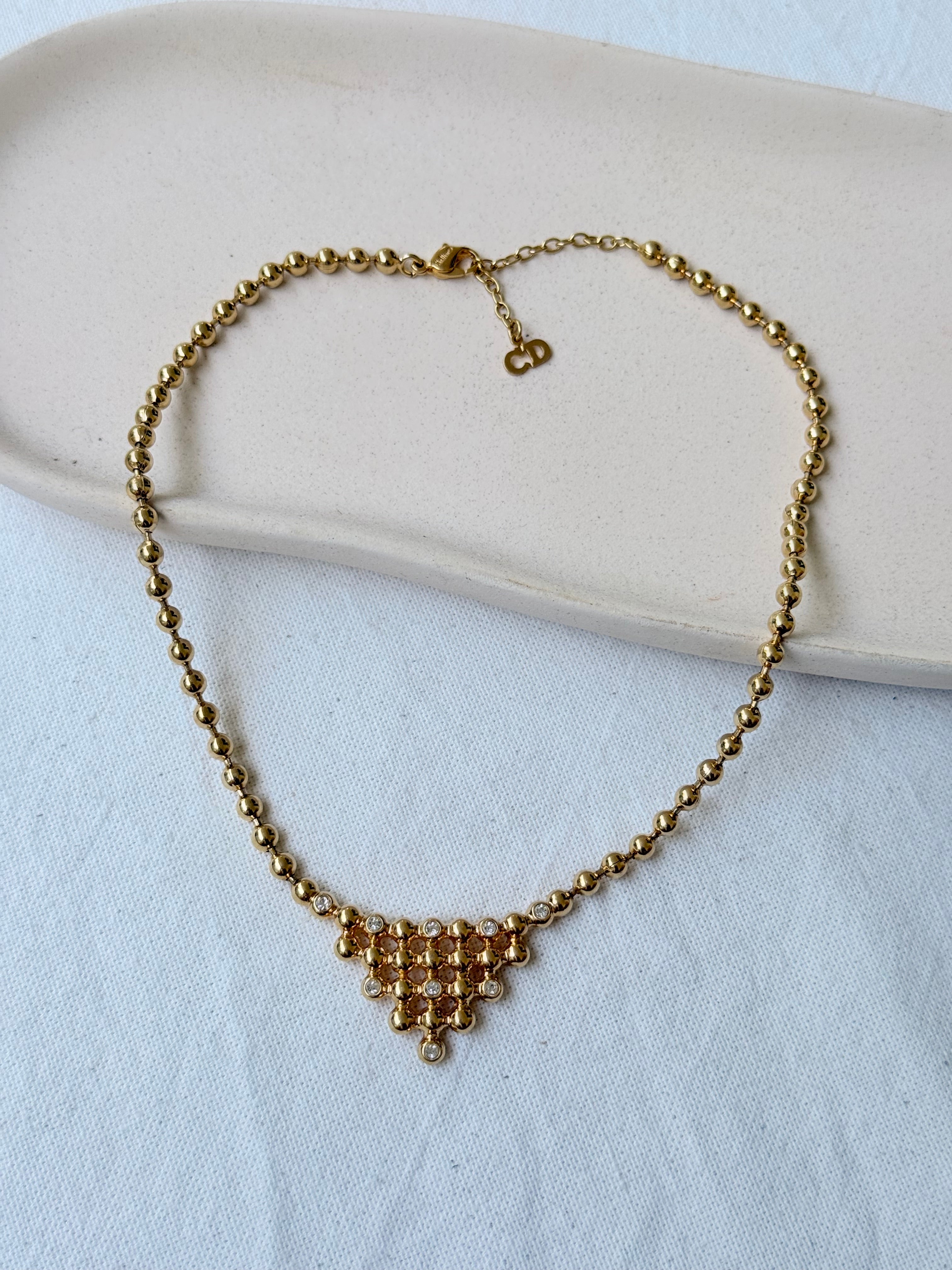 Collier Christian Dior vintage - maille boule cristaux et strass