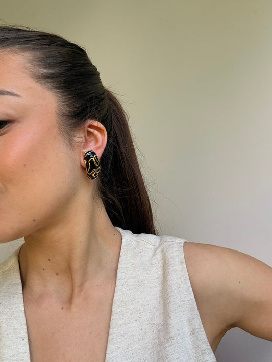 Boucles d’oreilles vintage - Créoles émail noir