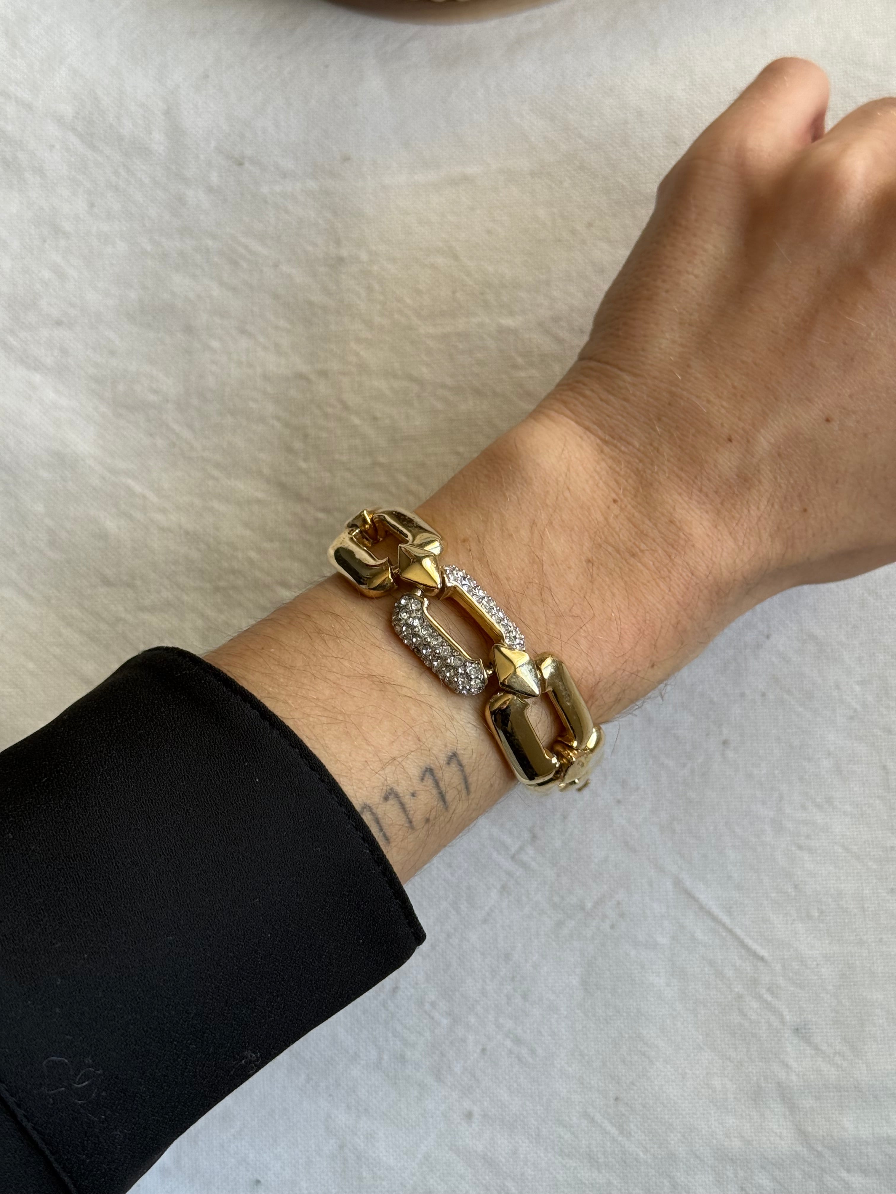 Bracelet vintage - Maillons dorés et strass