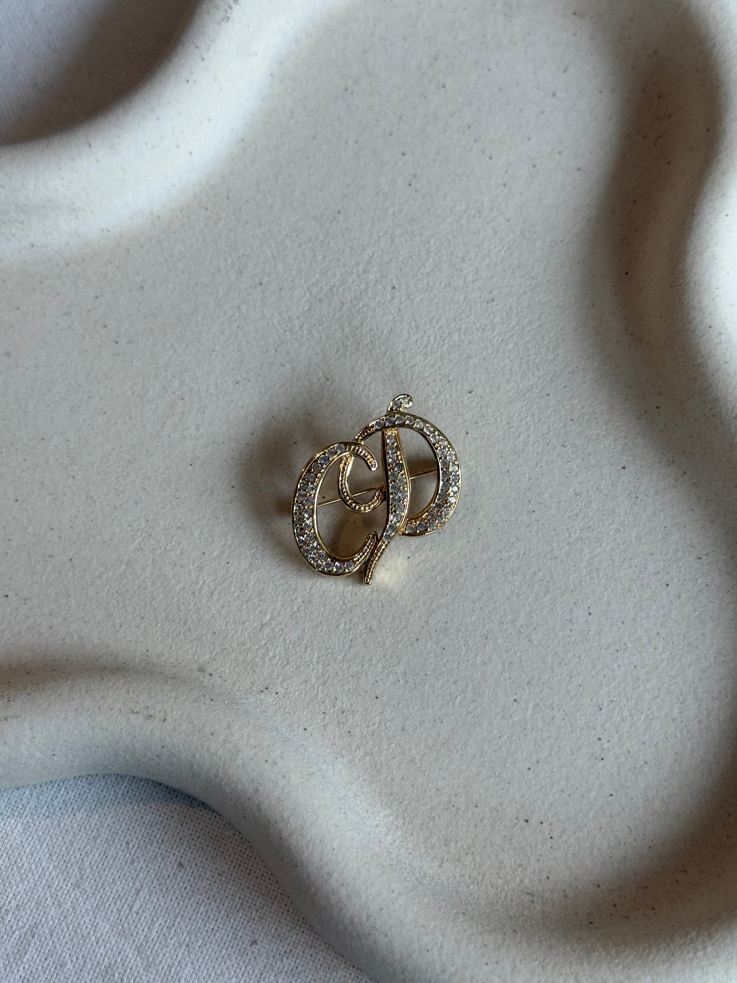Broche Christian Dior vintage - CD orné de strass