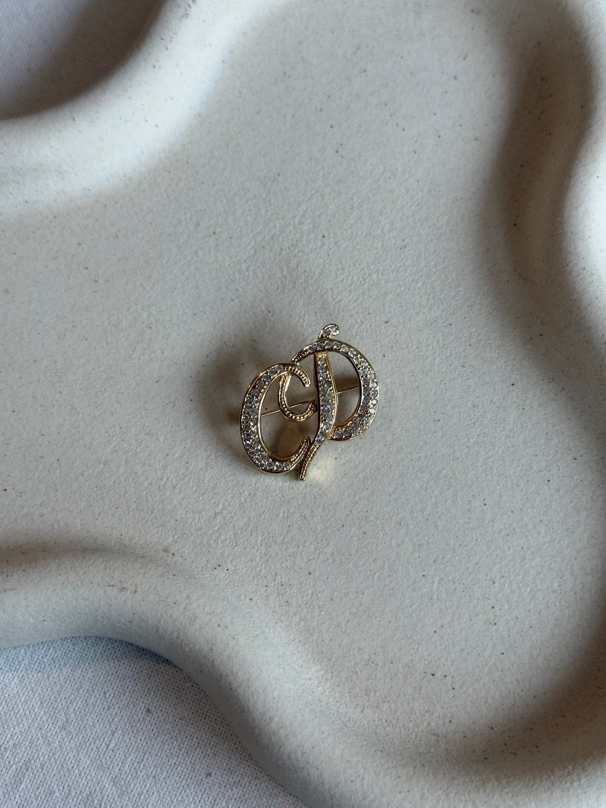 Broche Christian Dior vintage - CD orné de strass