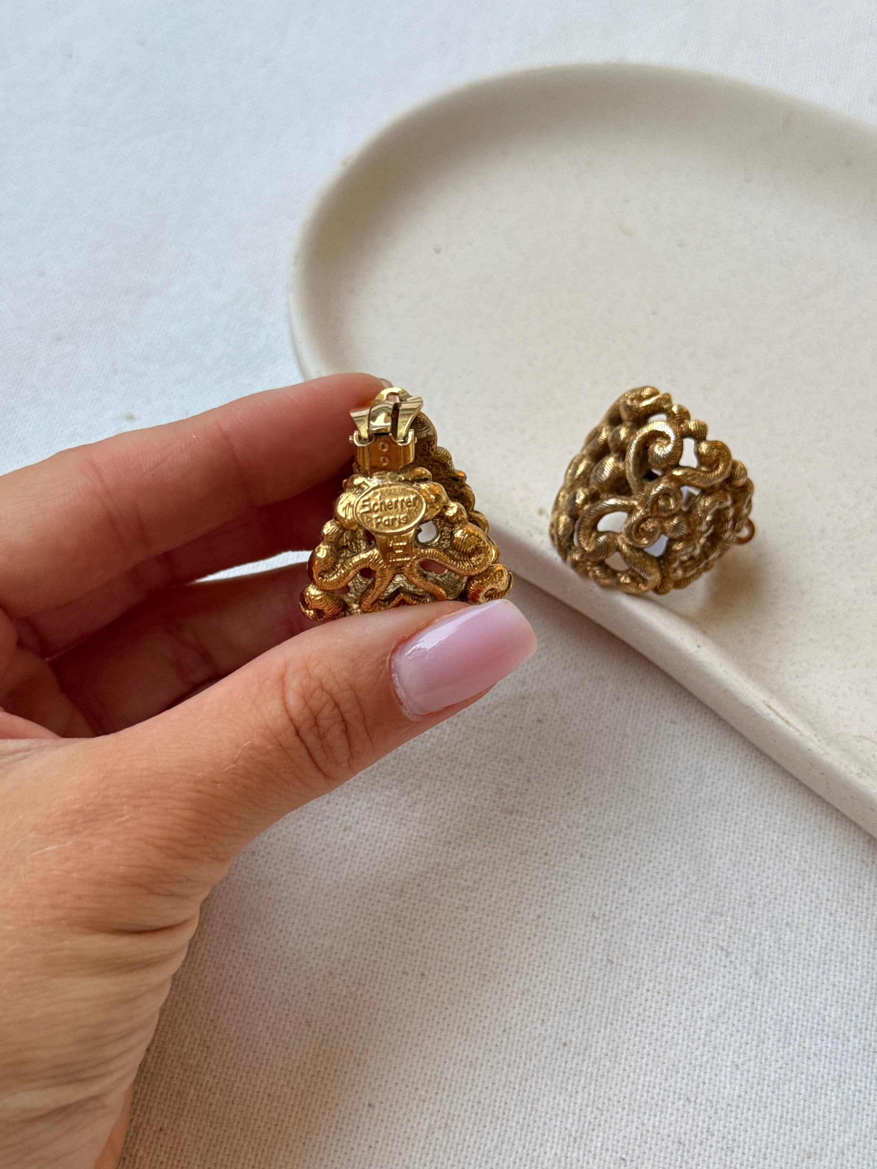 Boucles d’oreilles Scherrer vintage - Créoles larges ajourées