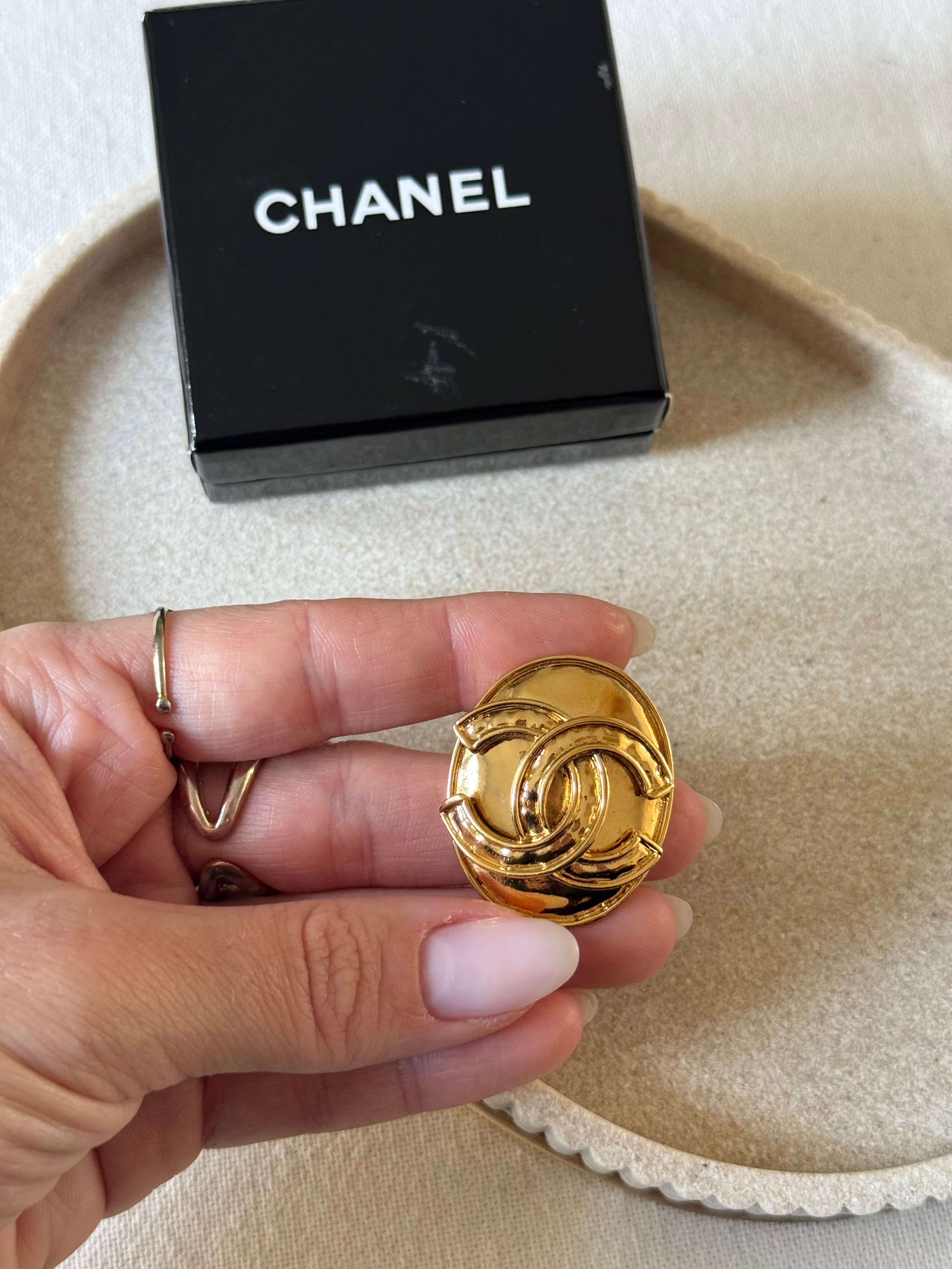 Vintage Chanel Brooch - Oval with CC Logo in the Center