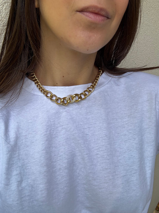 Collier Grossé vintage - Maille dorée et strass