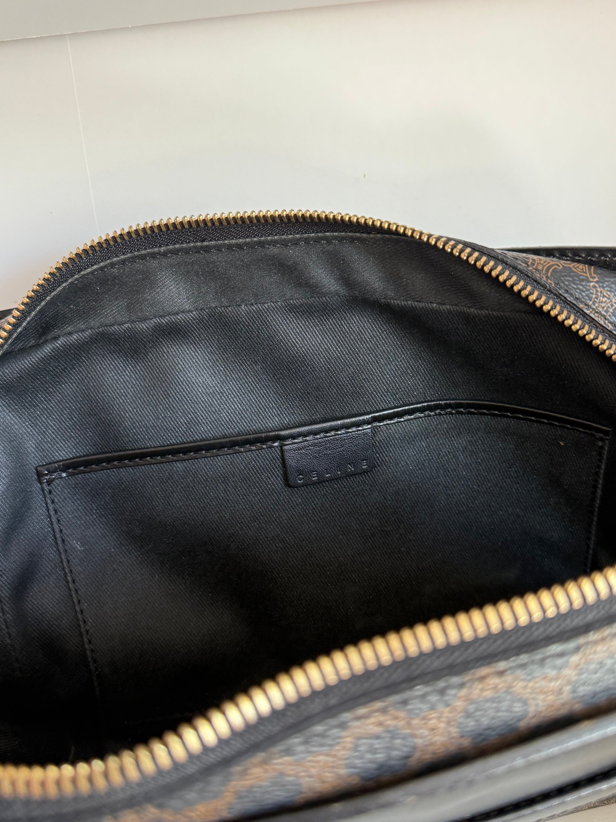 Pochette Céline vintage - Toile triomphe et cuir noir