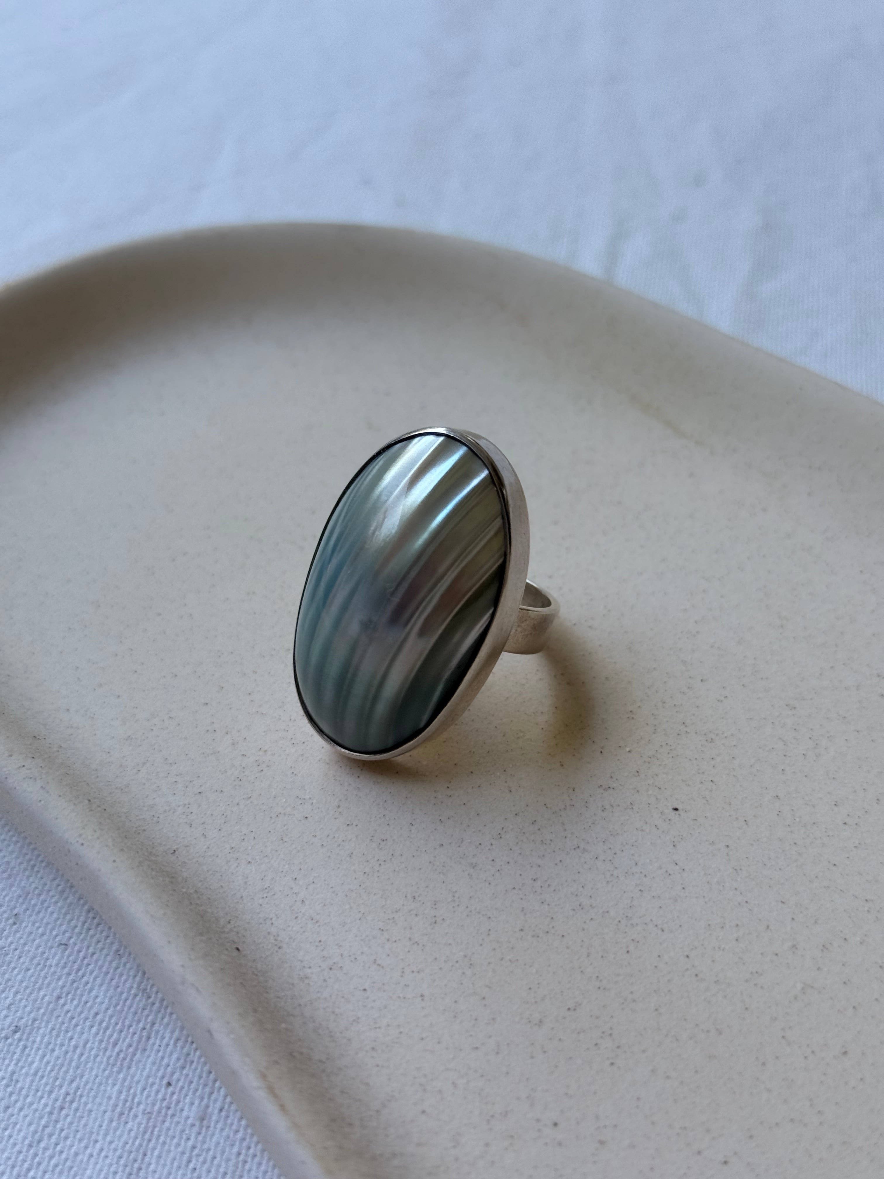 Bague vintage en argent 925 et œil de chat