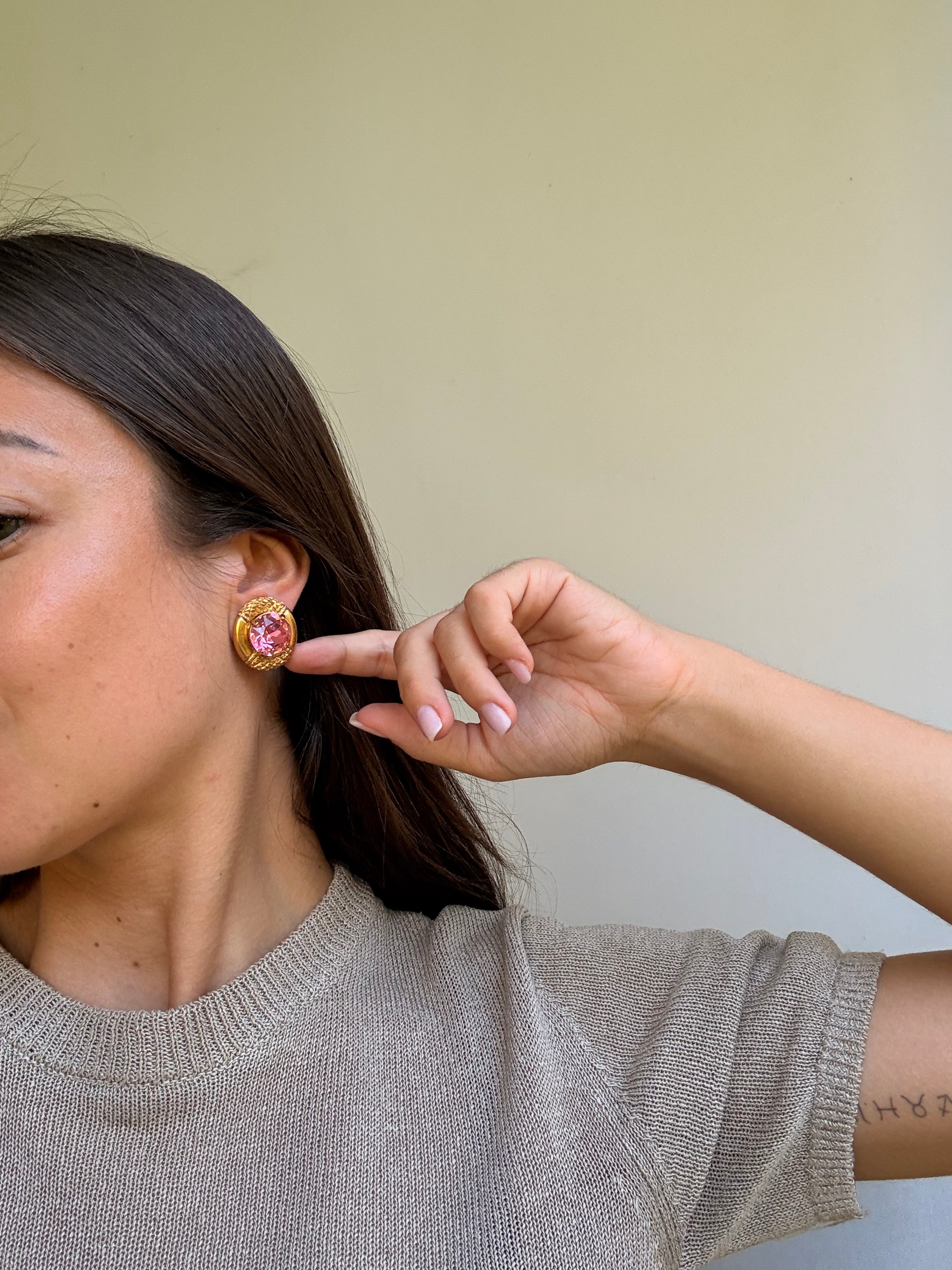Boucles d’oreilles Sonia Rykiel vintage - Cristal rose