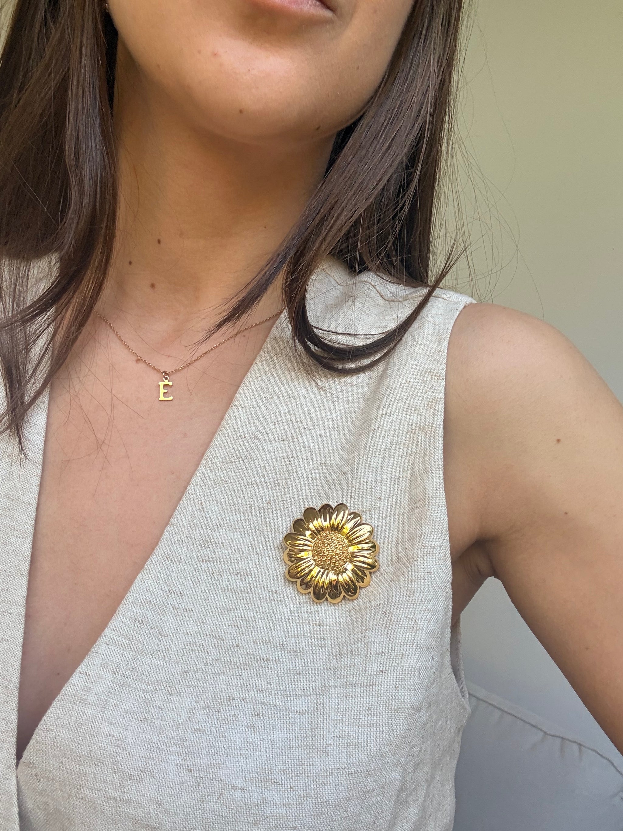 Broche vintage - Fleur dorée