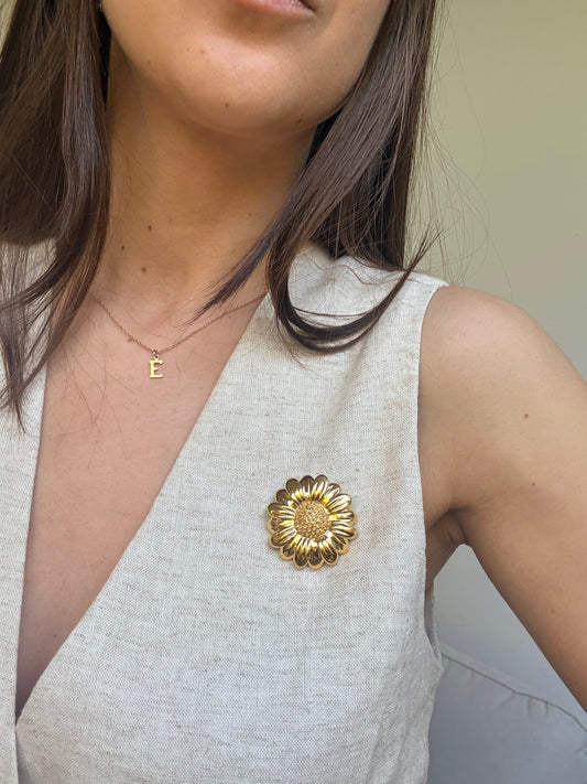 Broche vintage - Fleur dorée