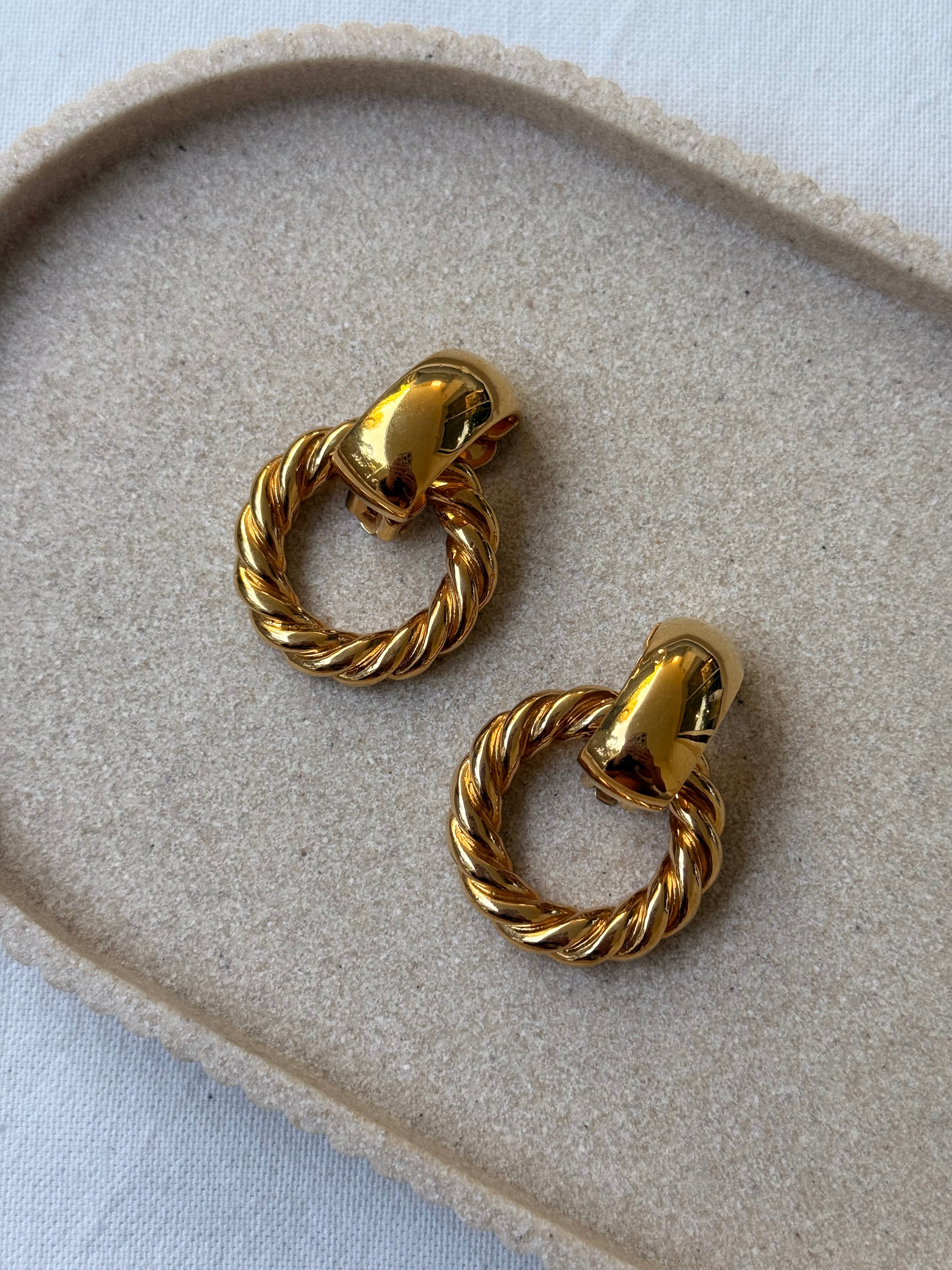 Boucles d’oreilles Céline vintage - Anneaux torsadés dorés amovibles