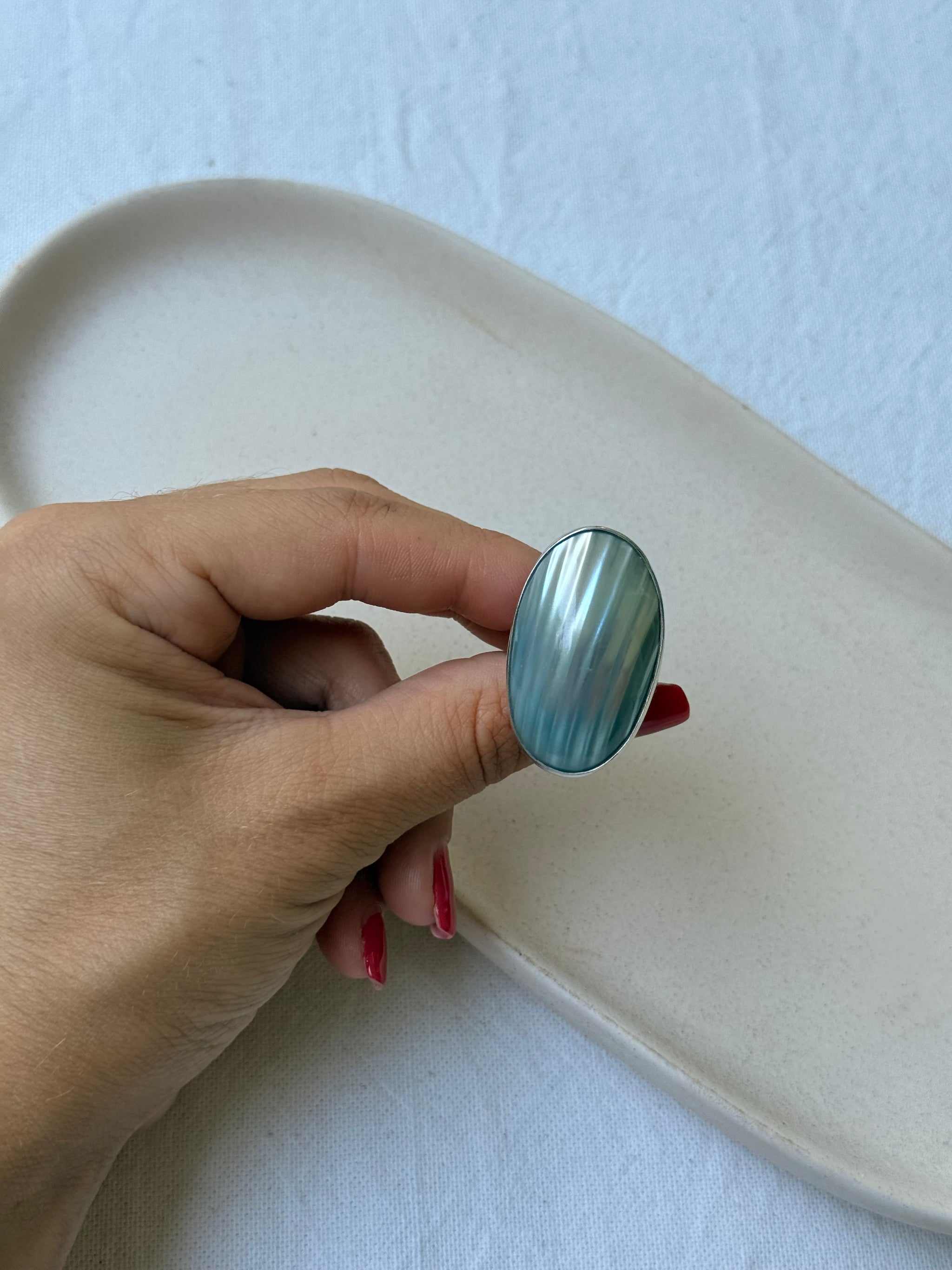 Bague vintage en argent 925 et œil de chat