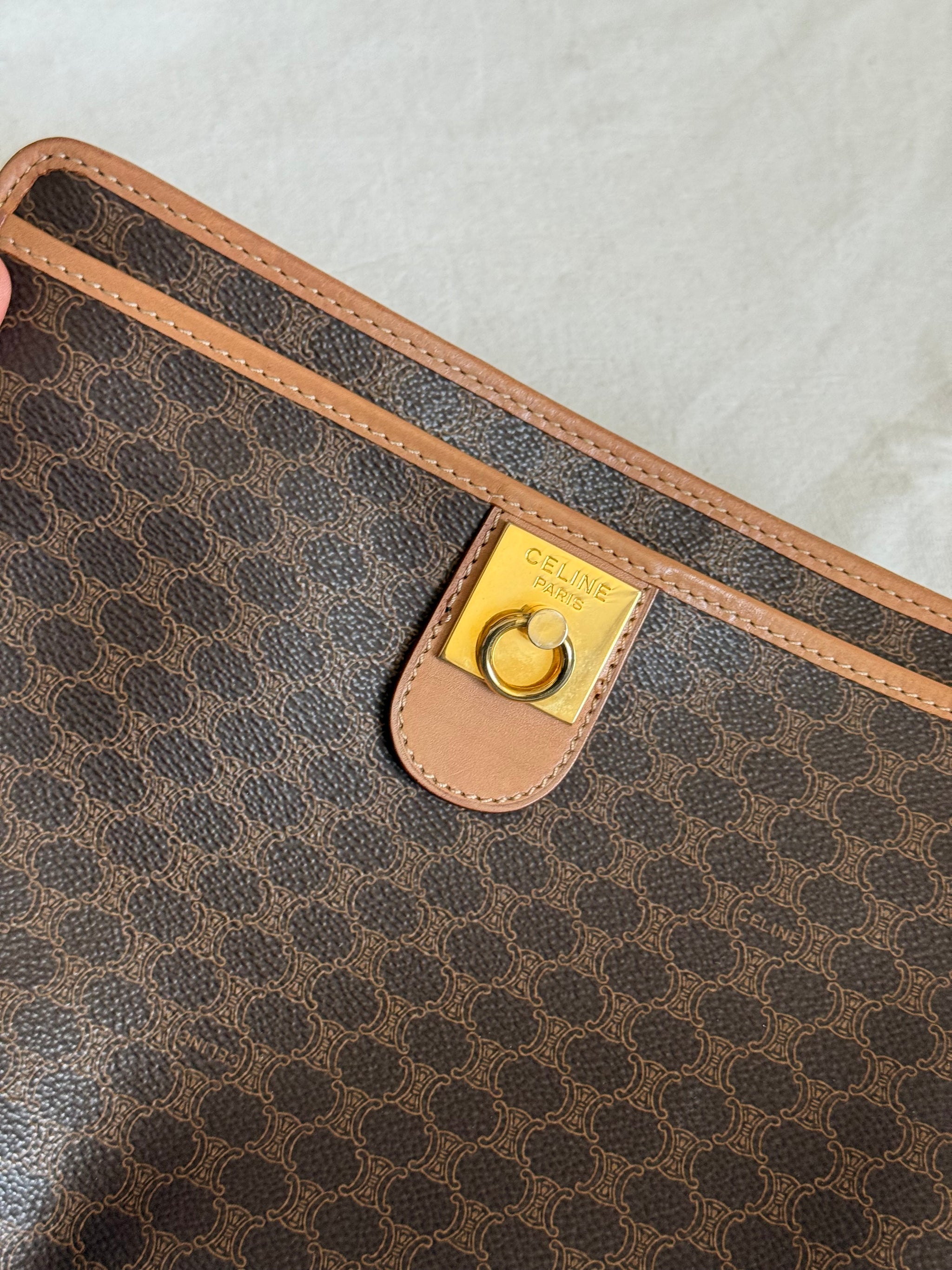 Pochette Céline vintage - Toile triomphe et cuir naturel