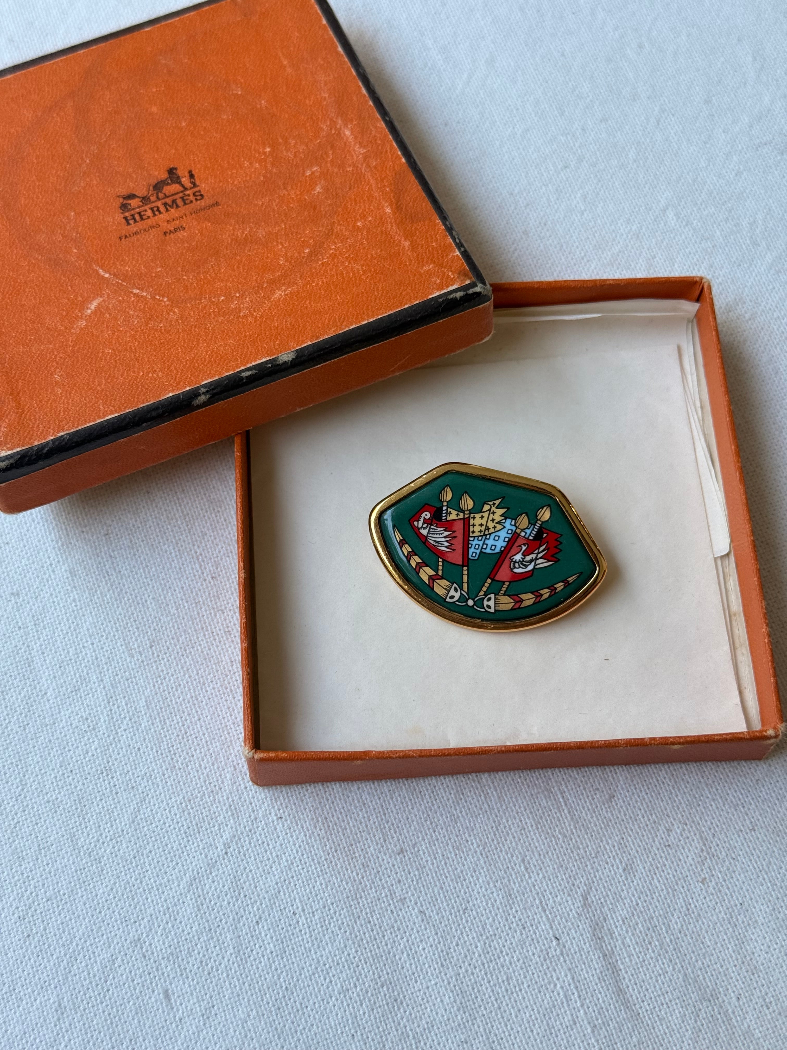 Broche Hermès vintage - Décor émaillé