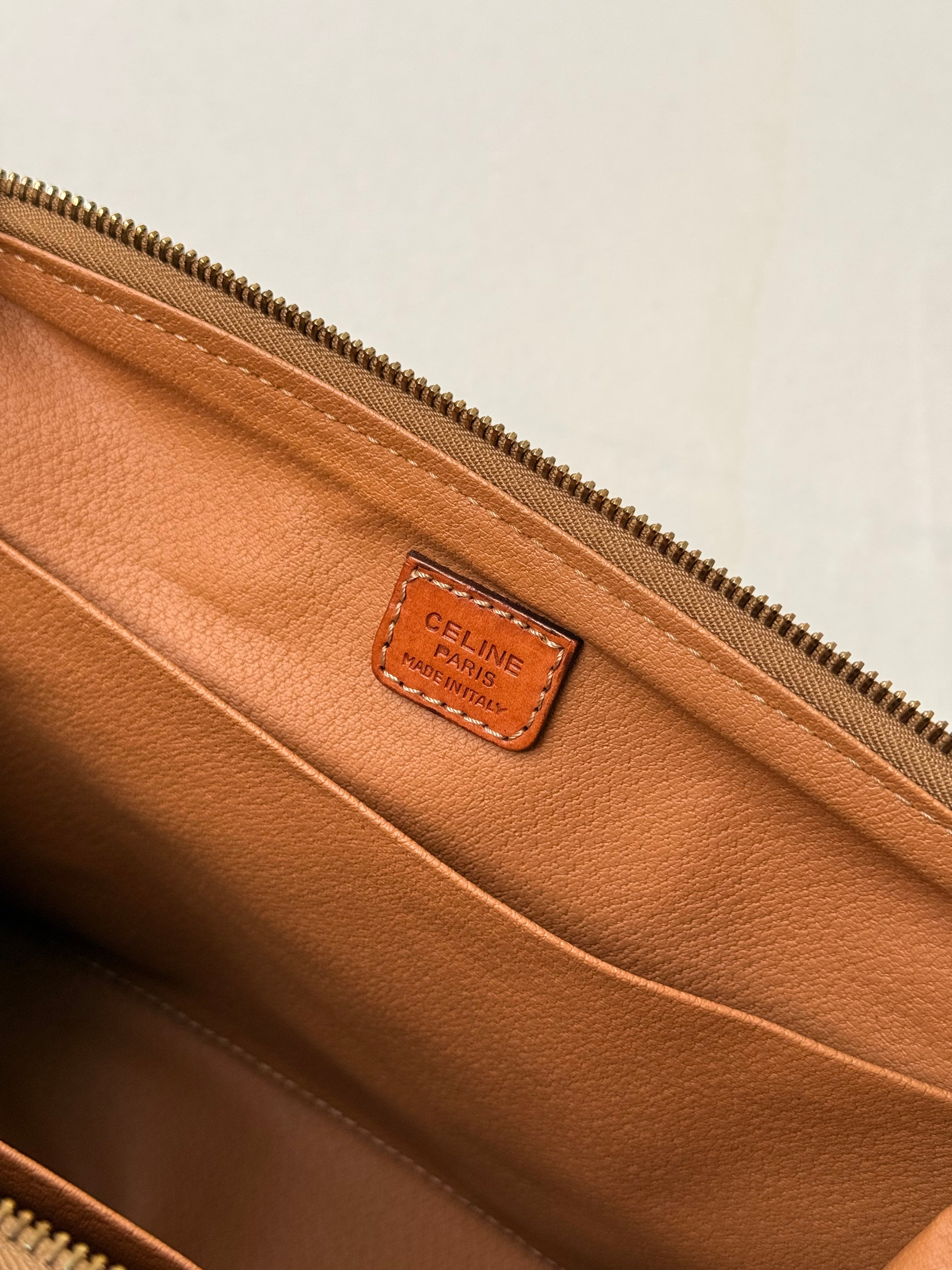 Trousse Céline vintage - Toile triomphe et cuir cognac