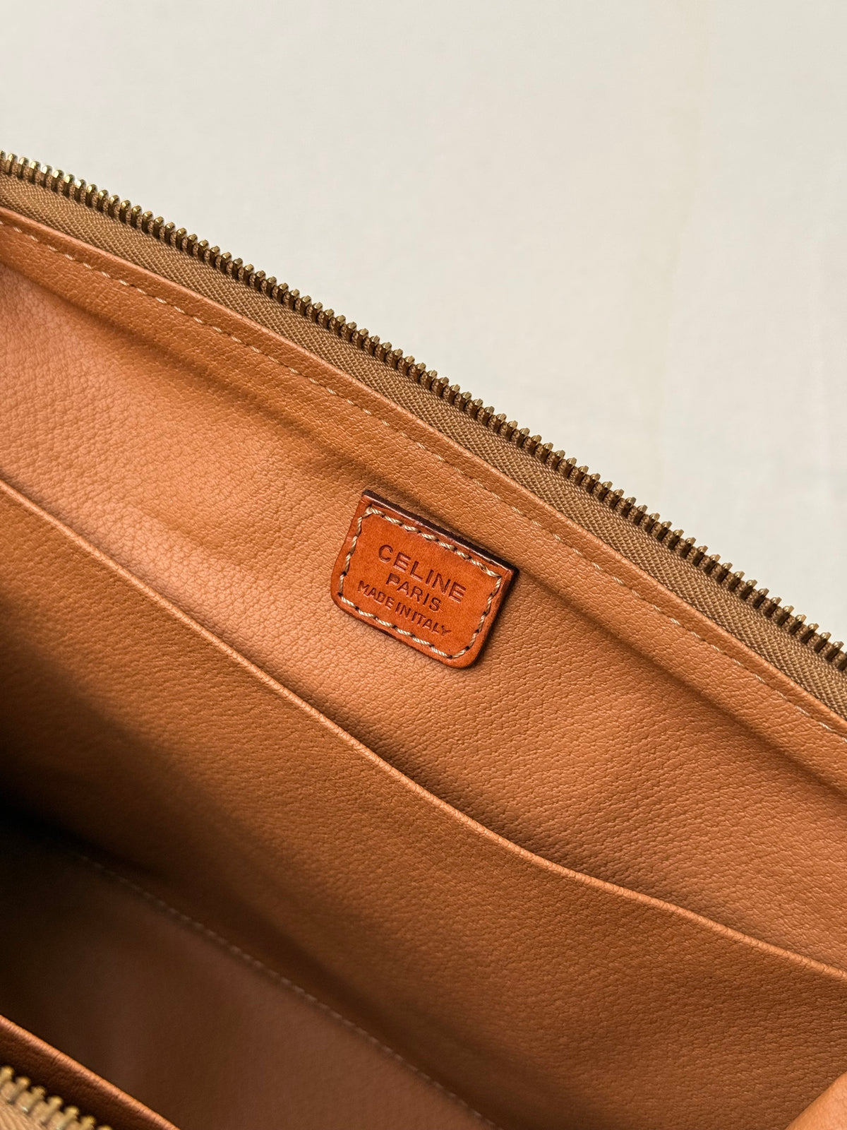 Trousse Céline vintage - Toile triomphe et cuir cognac