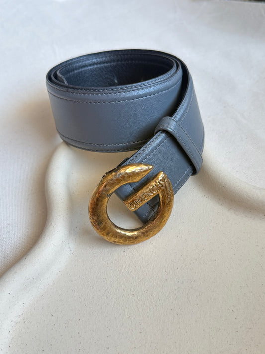Ceinture Givenchy vintage - Cuir gris et boucle dorée