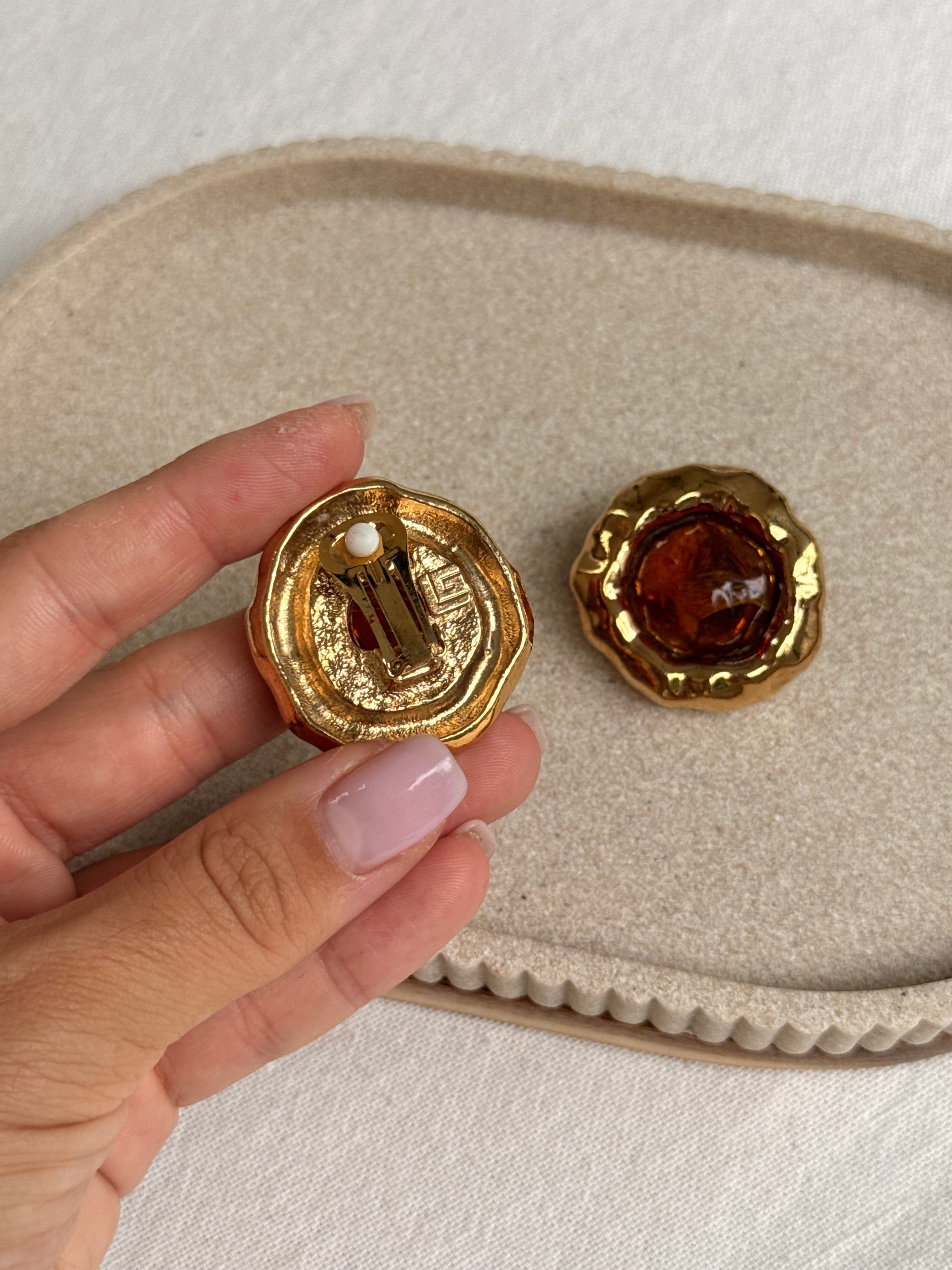 Boucles d’oreilles Guy Laroche vintage - Cabochons ambré