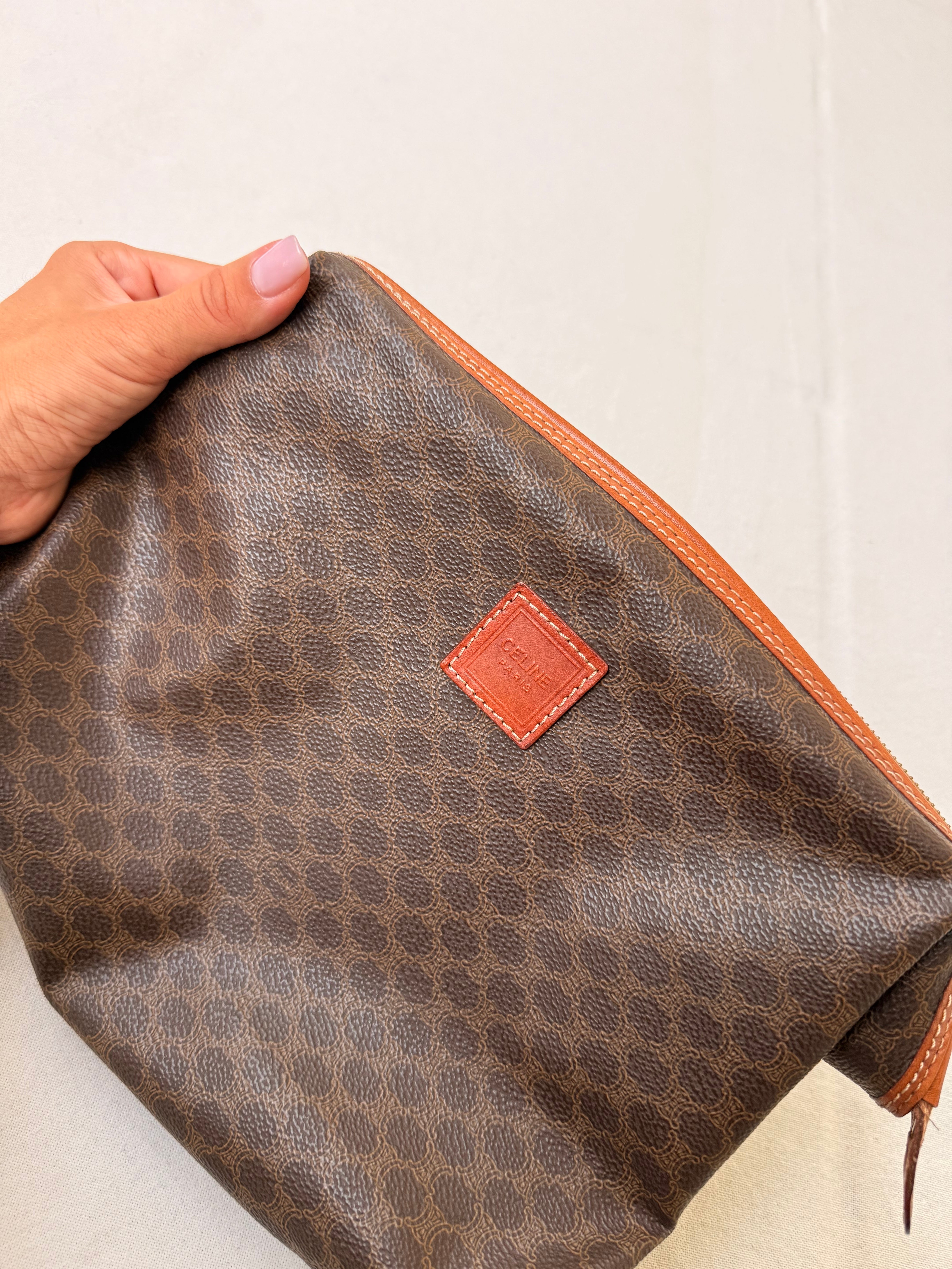 Trousse Céline vintage - Toile triomphe et cuir cognac