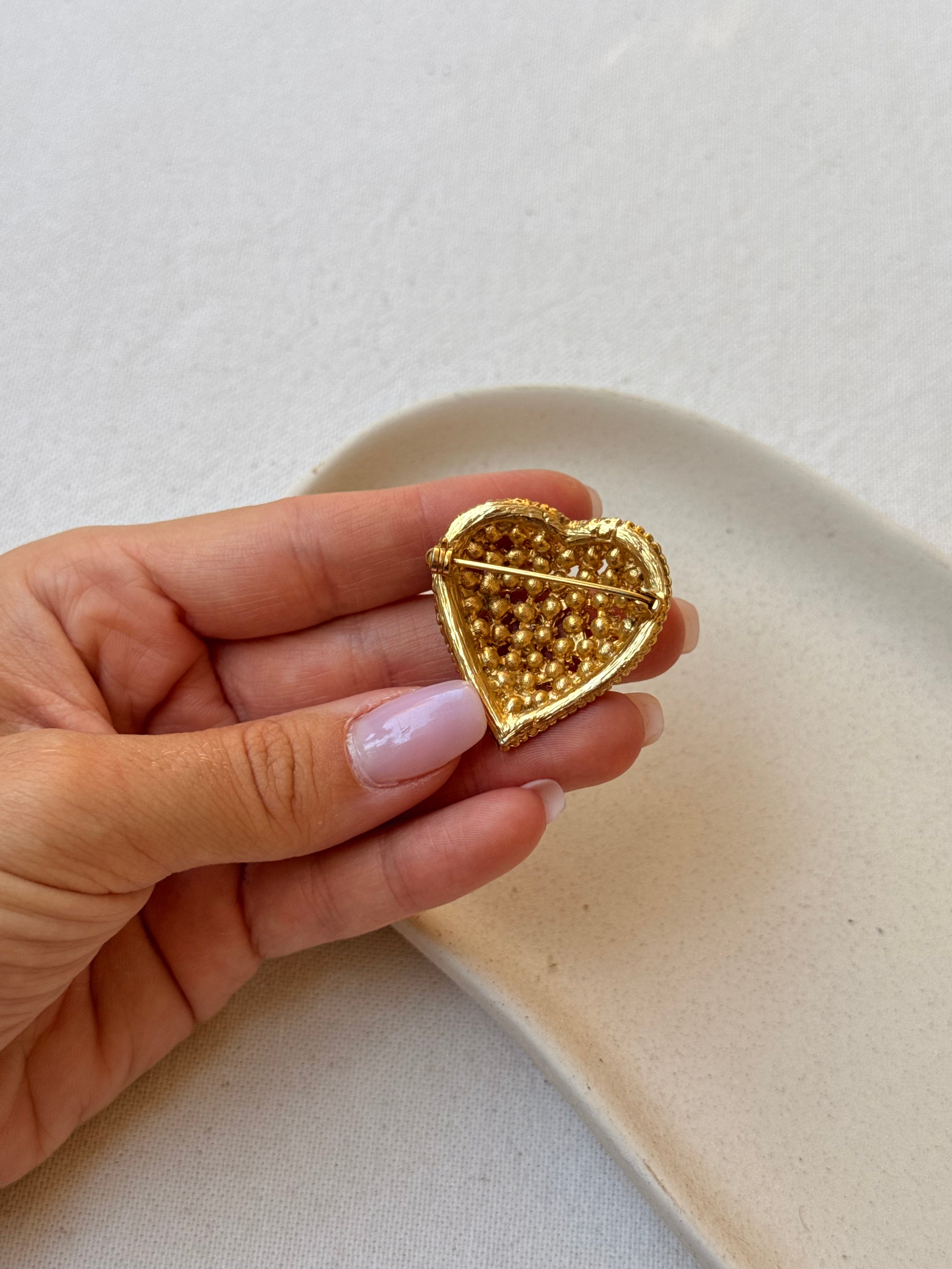 Broche vintage - Cœur orné de strass