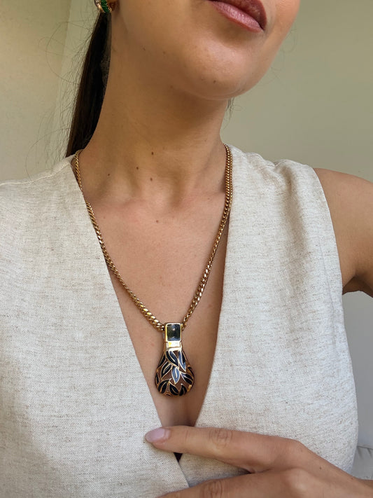 Collier Balenciaga vintage - Pendentif ajouré émail noir