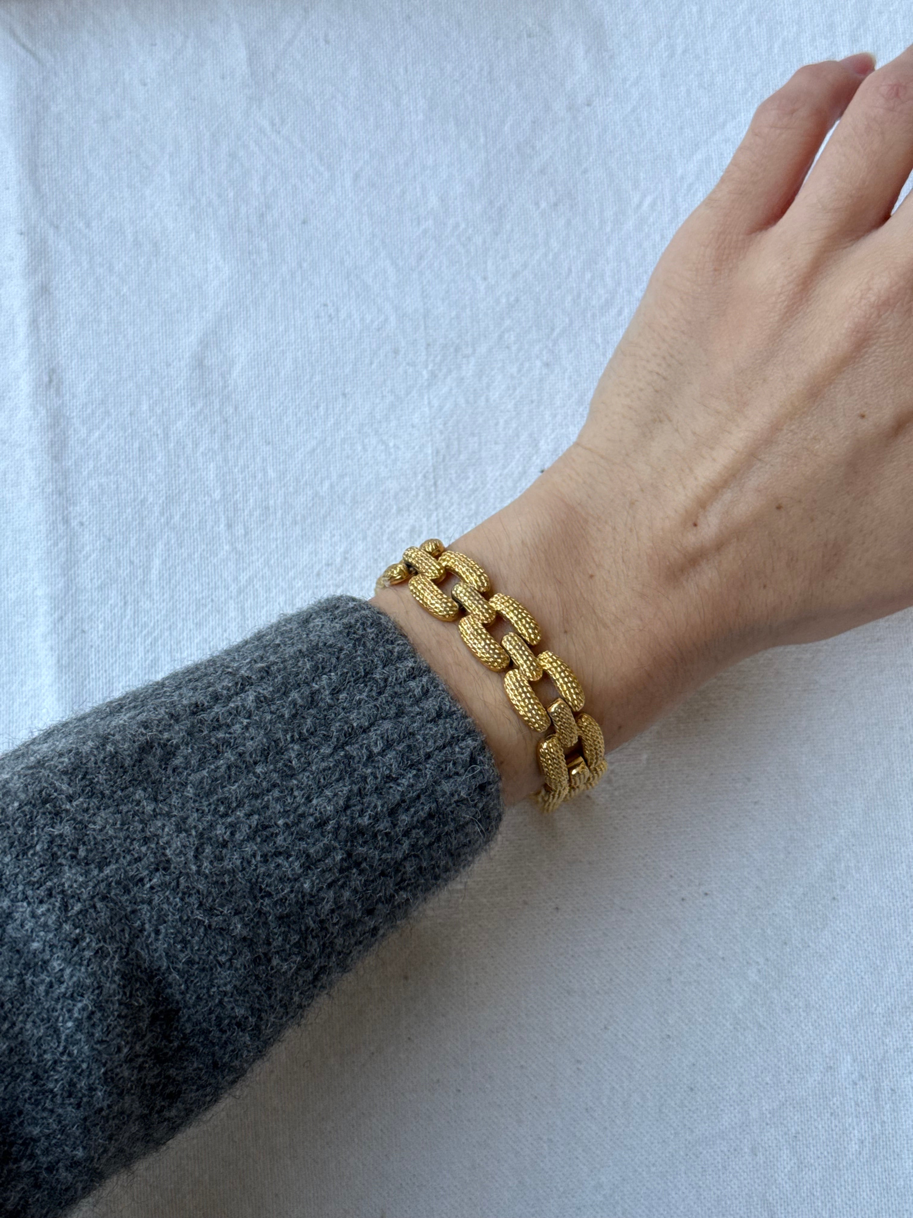 Bracelet vintage - Maille texturée dorée