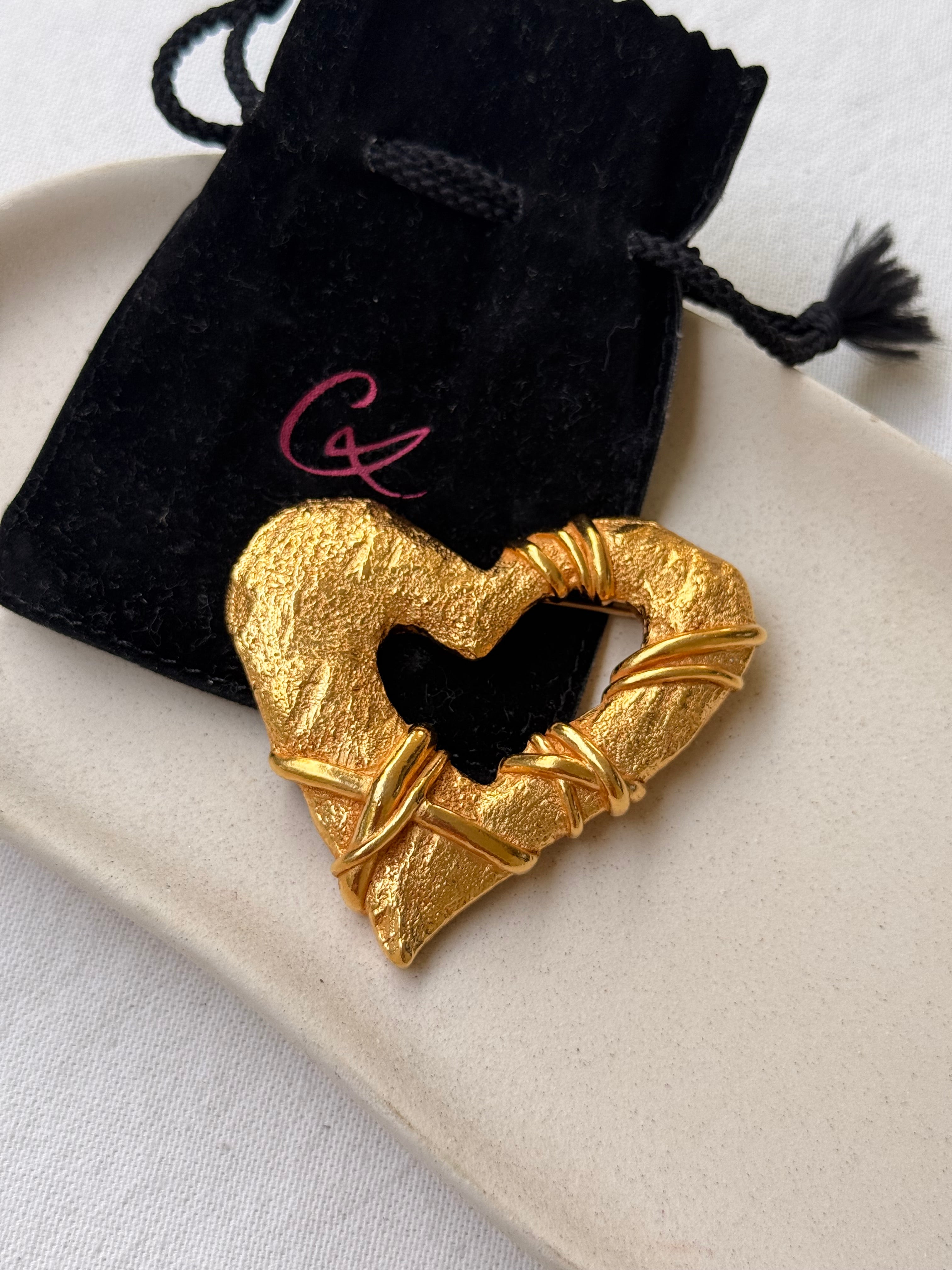 Broche Christian Lacroix vintage - Coeur doré XL