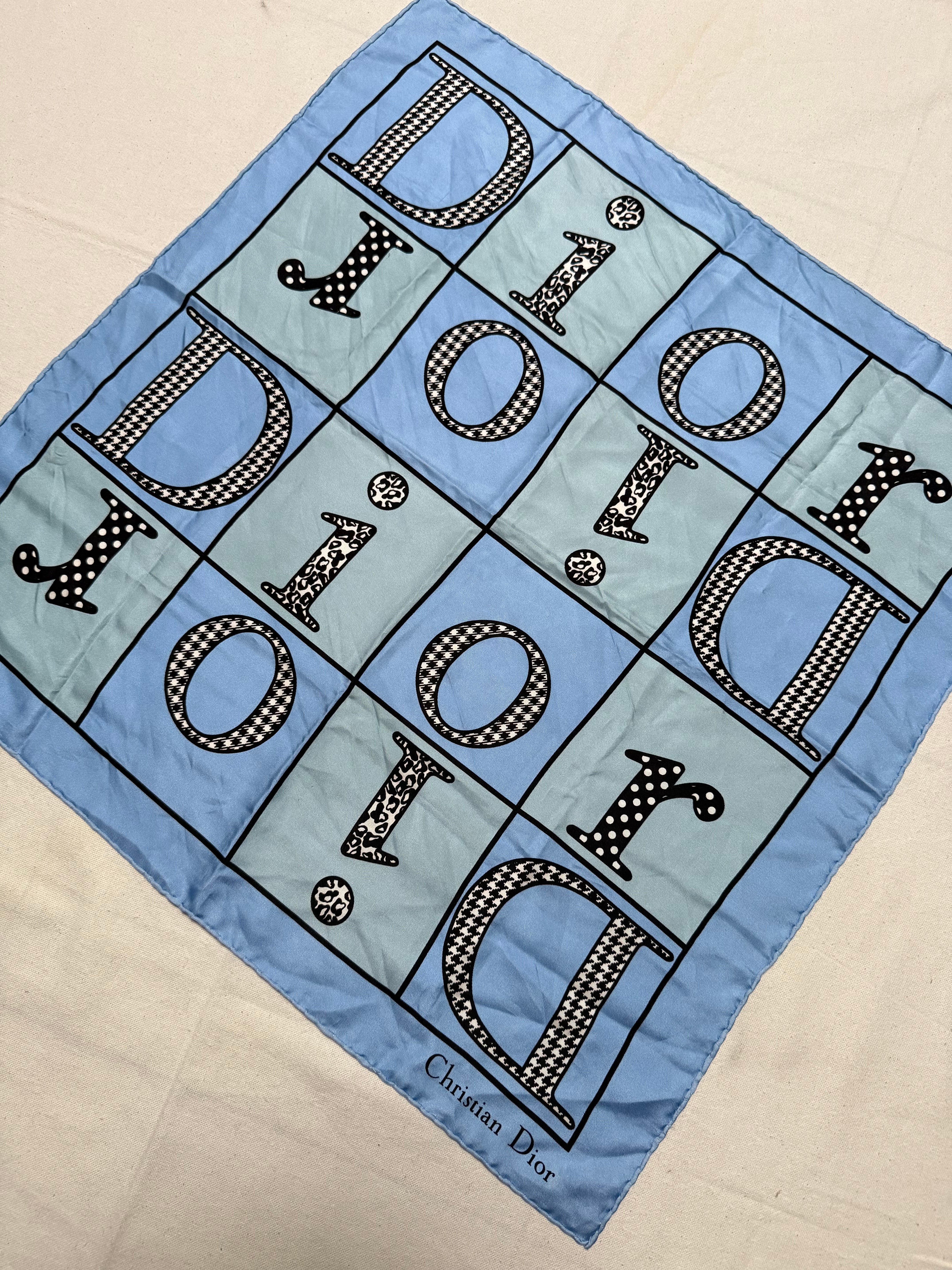 Christian Dior scarf – Dior lettering on a blue background