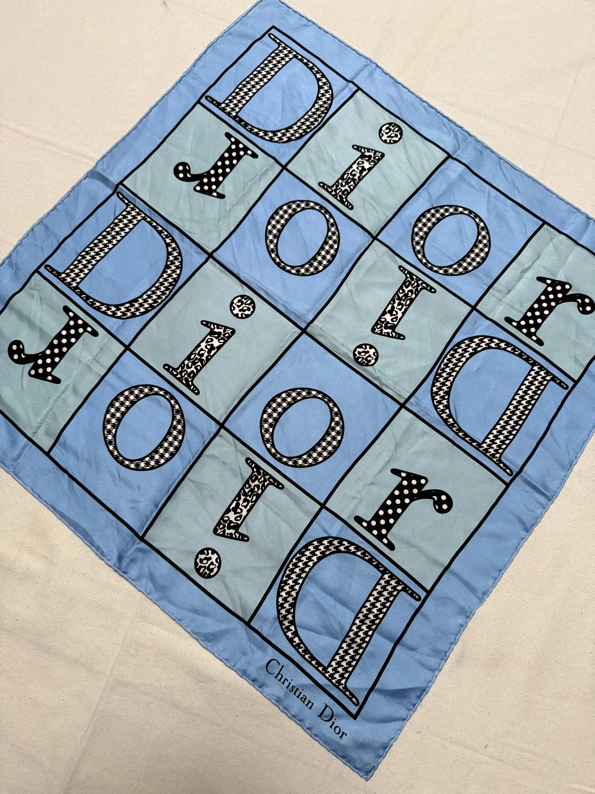 Christian Dior scarf – Dior lettering on a blue background