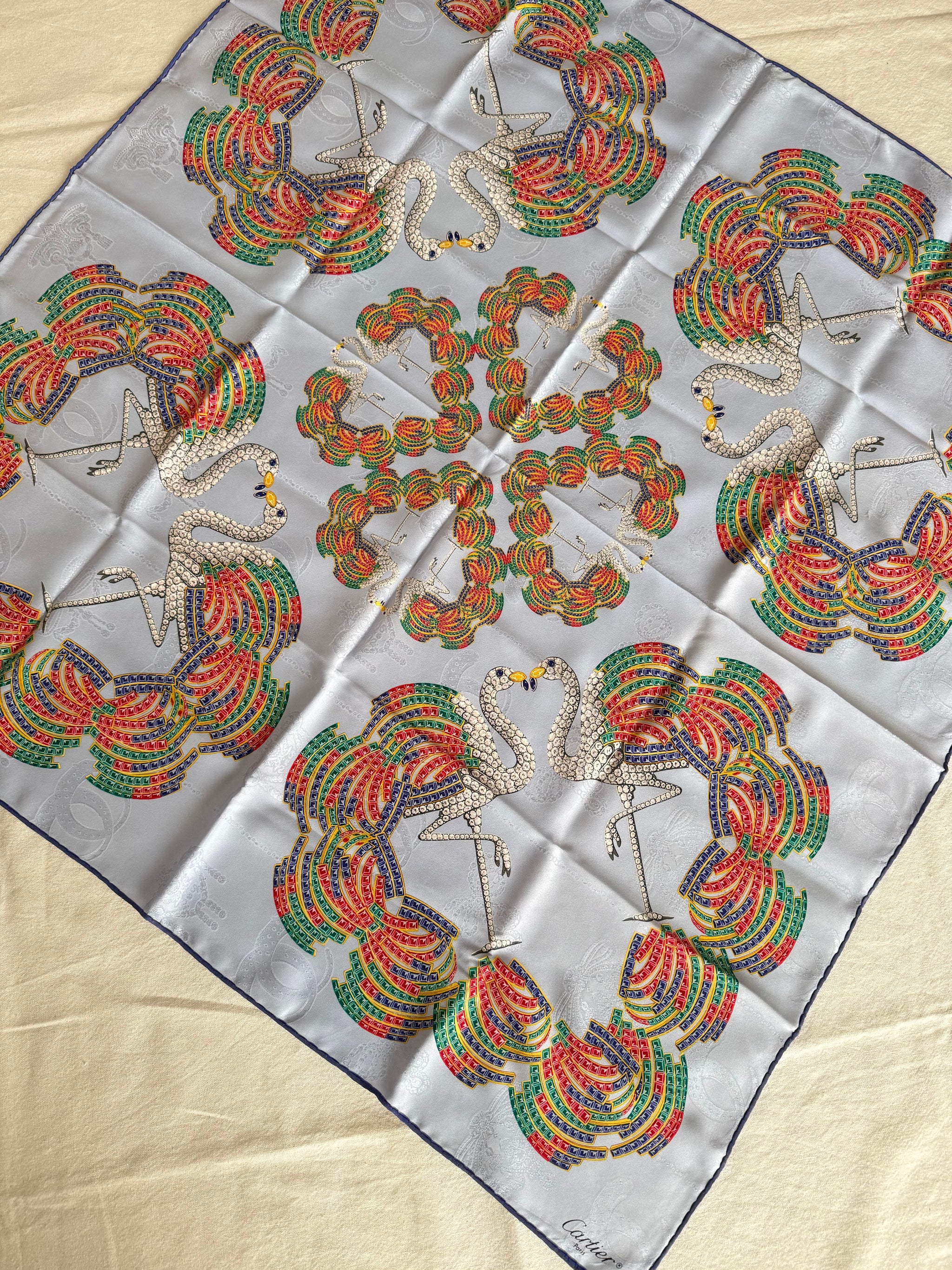 Cartier Scarf – Swan and multicolor feather motifs