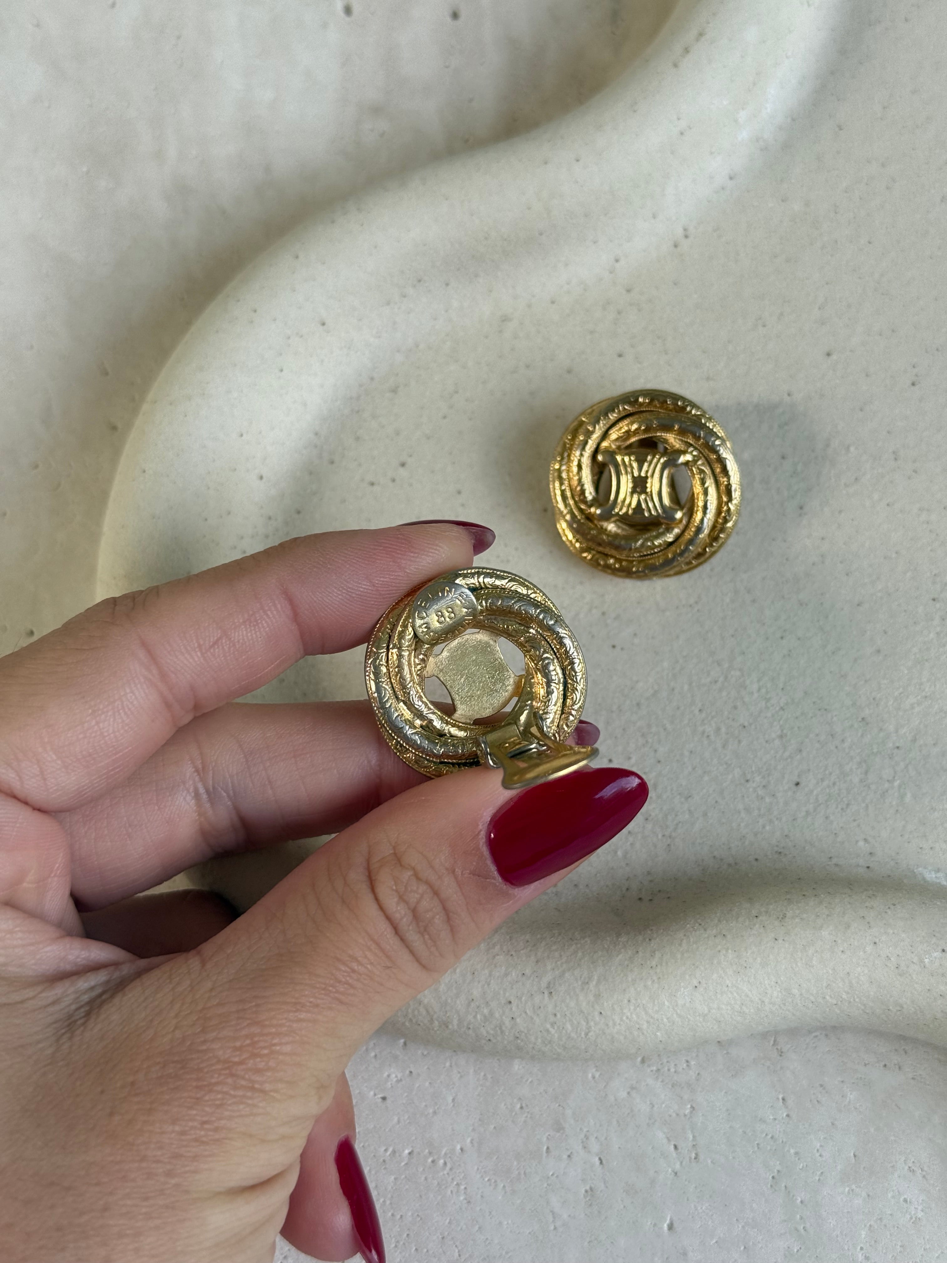 Boucles d’oreilles Céline vintage - Logo Triomphe entrelacé dorées