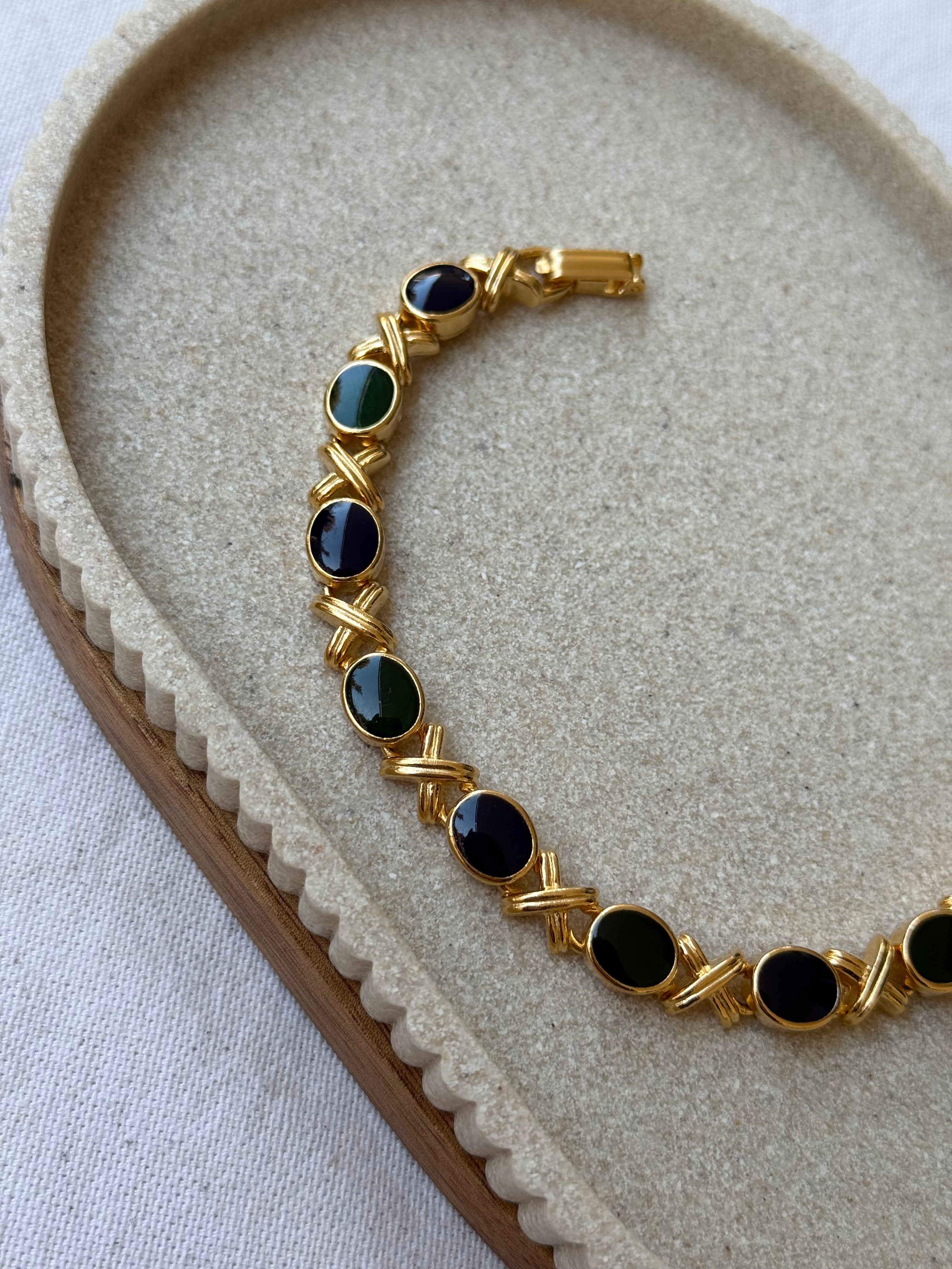 Bracelet vintage - Maillons émaillés bleu et vert