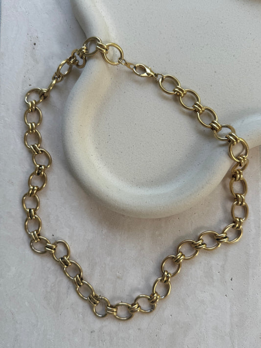 Collier long vintage - Maille ovale dorée