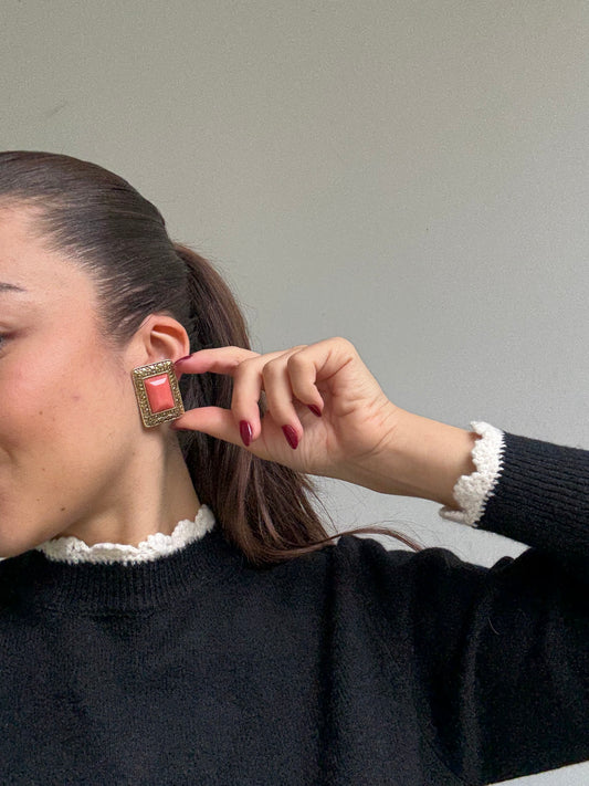 Boucles d’oreilles vintage - Rectangles baroques cabochons roses