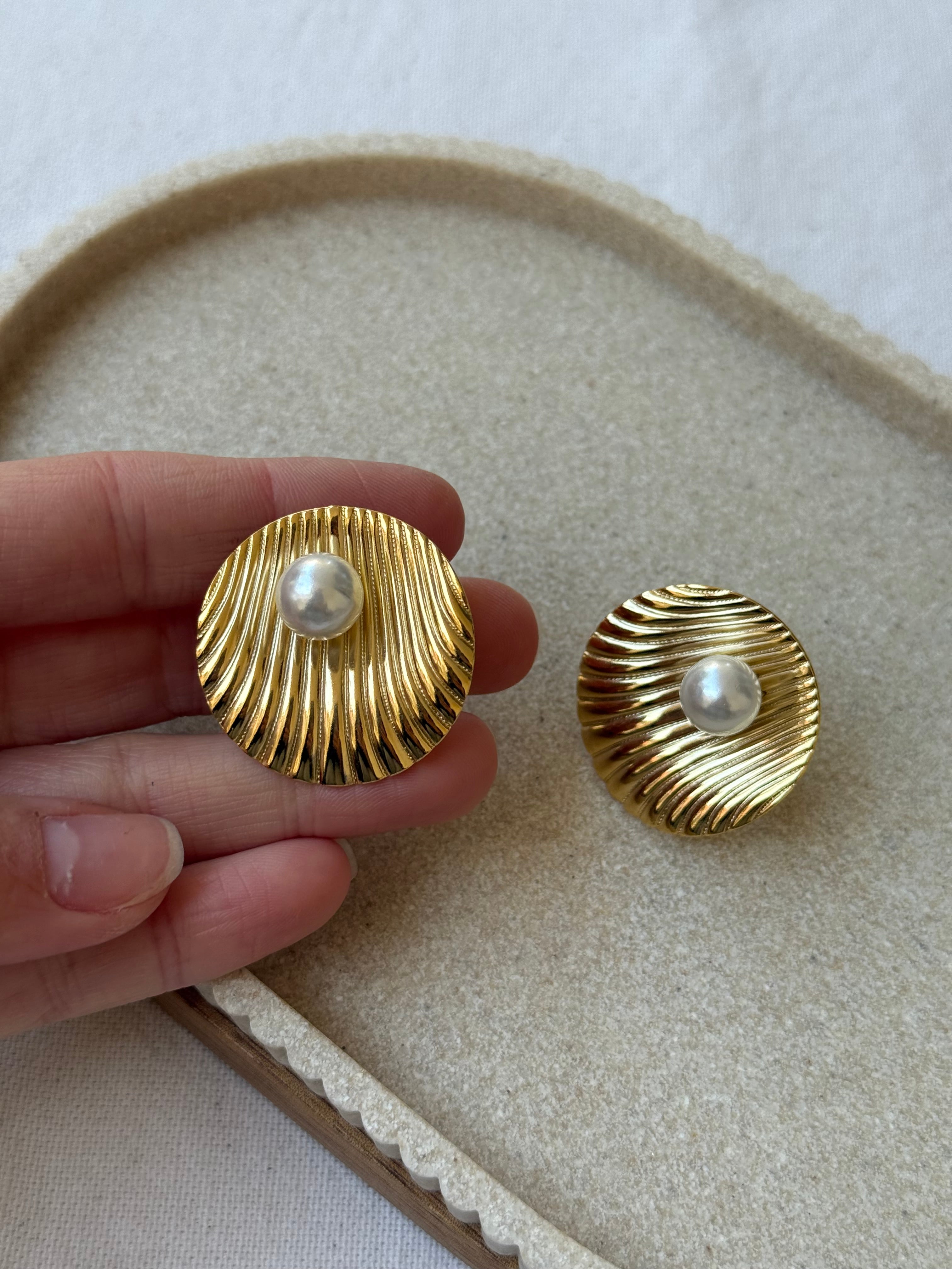 Vintage Napier Earrings - Shell and Pearl