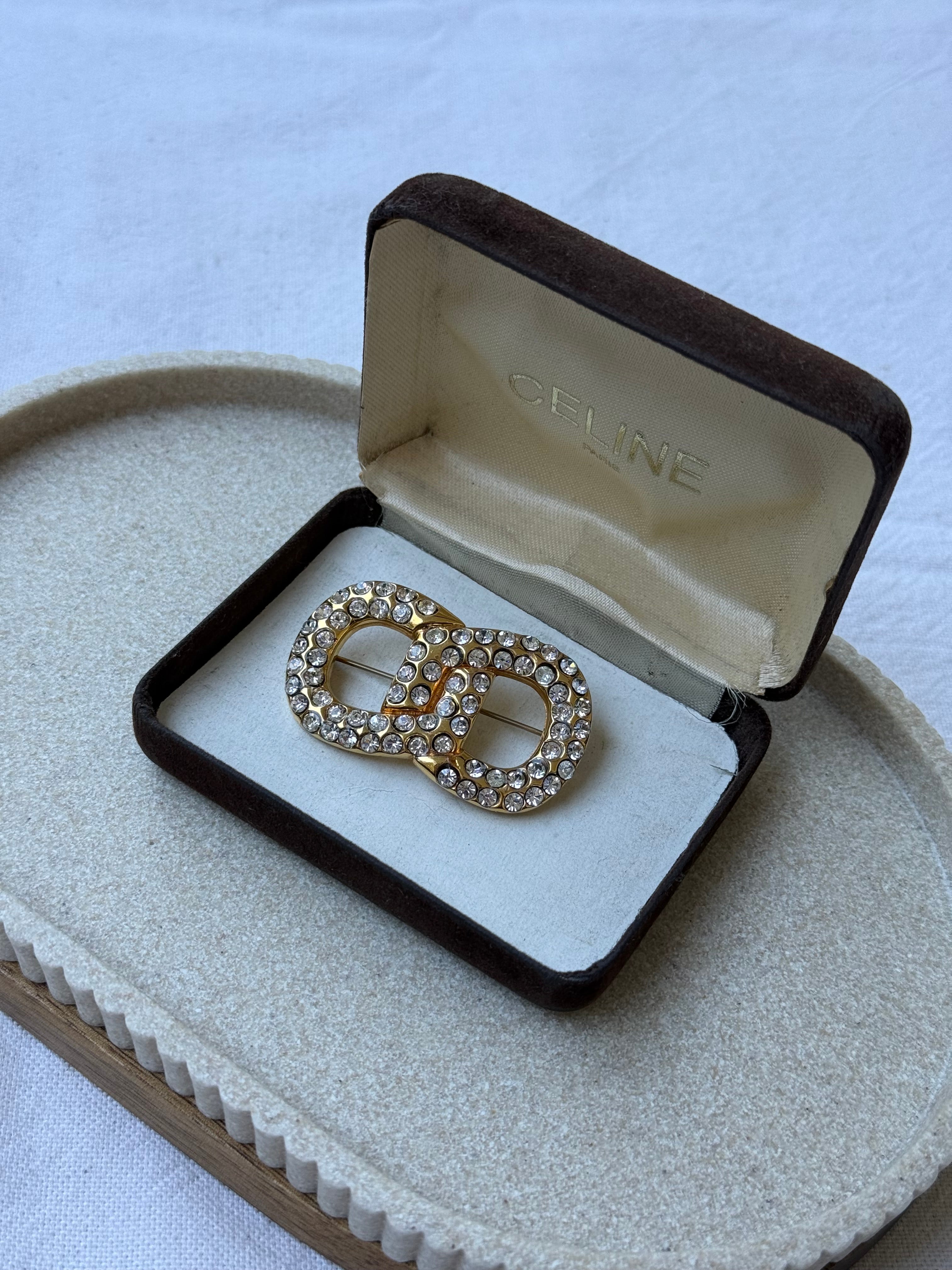 Broche Céline vintage - Maillons pavés de strass