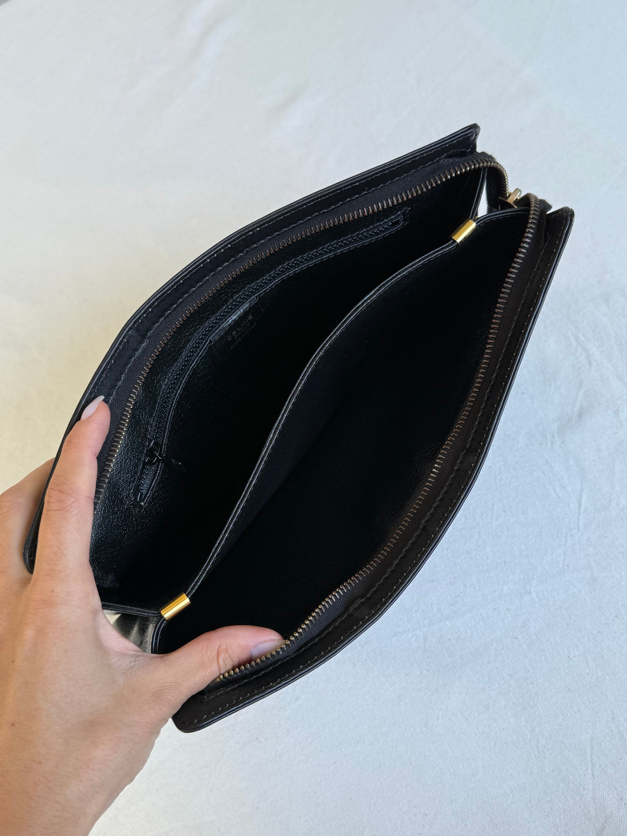 Pochette Céline vintage - Cuir noir et détails dorés