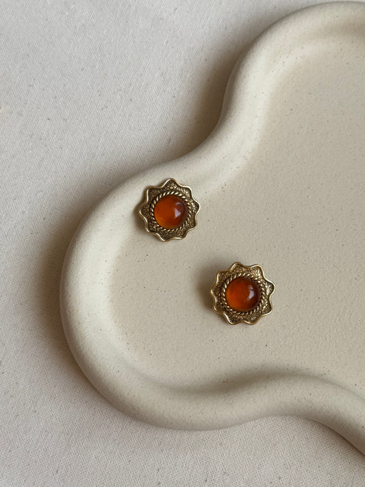 Boucles d’oreilles Rochas vintage - Soleils dorés et ambrés