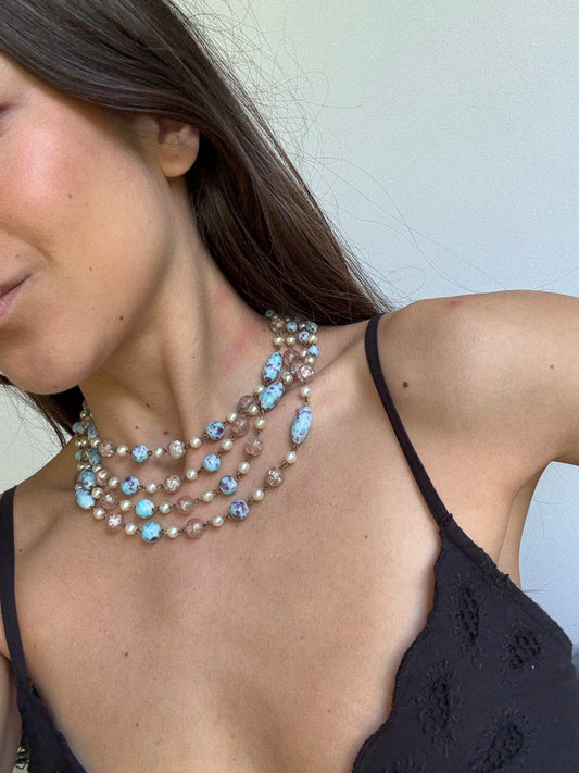 Collier vintage pâte de verre 4 rangs
