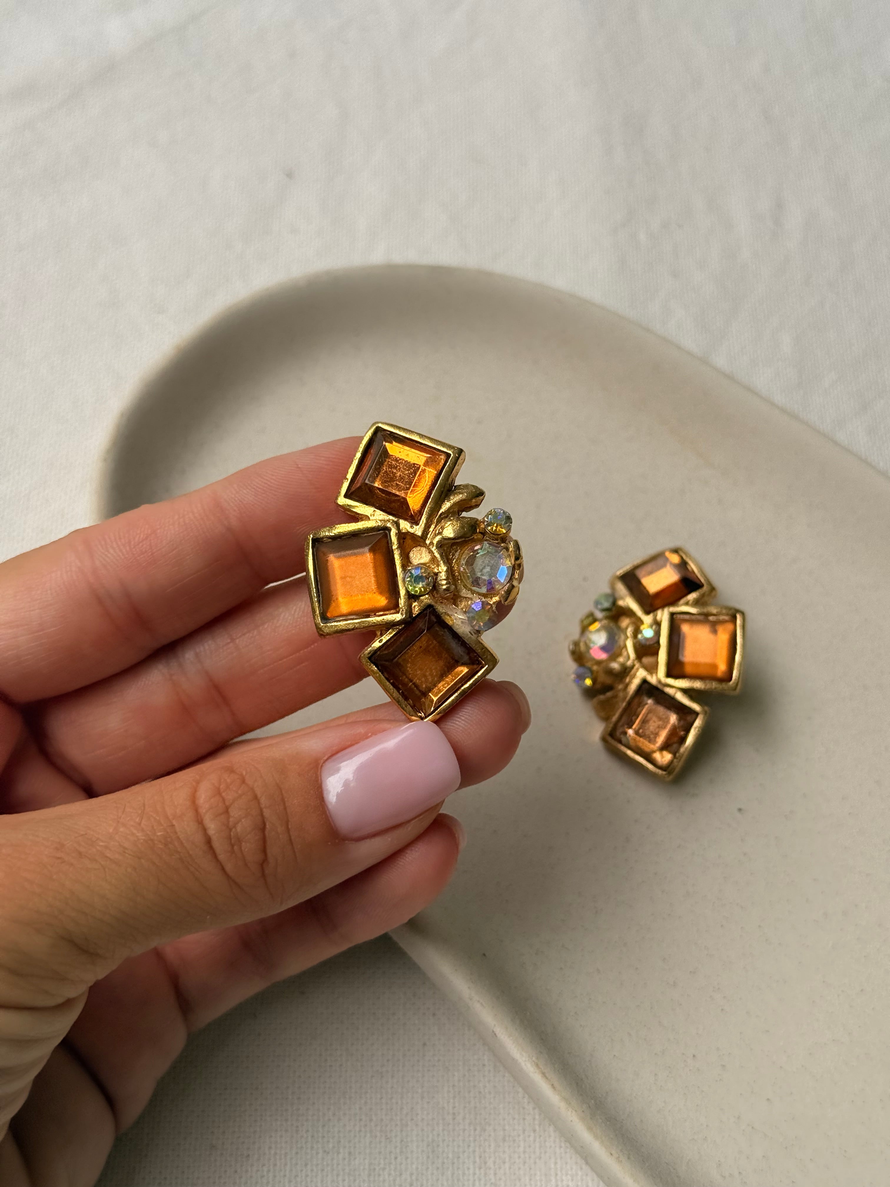 Boucles d’oreilles Micris vintage - Cristaux ambrés